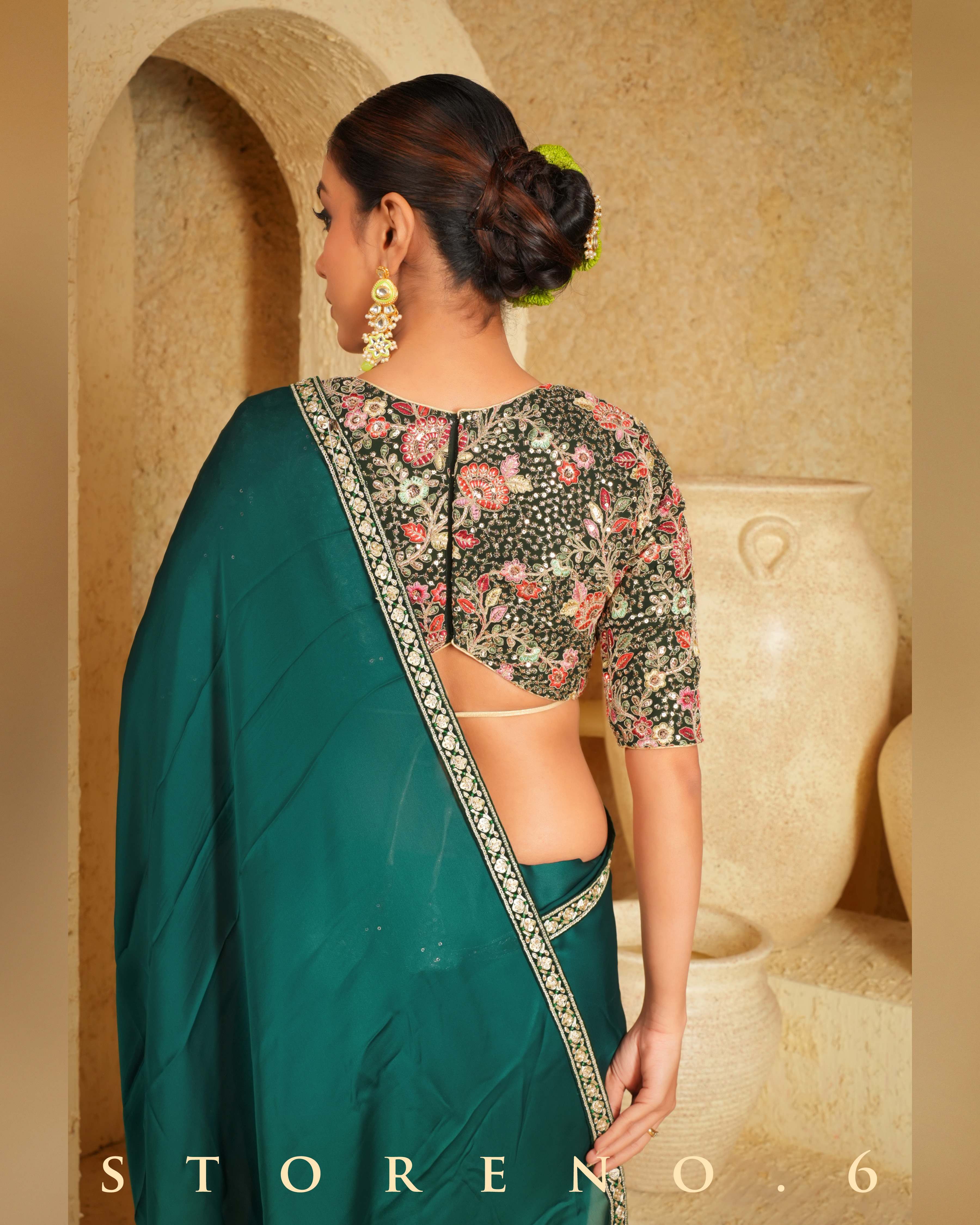 FOREST FLIRT SAREE WITH PINE PARADISE BLOUSE