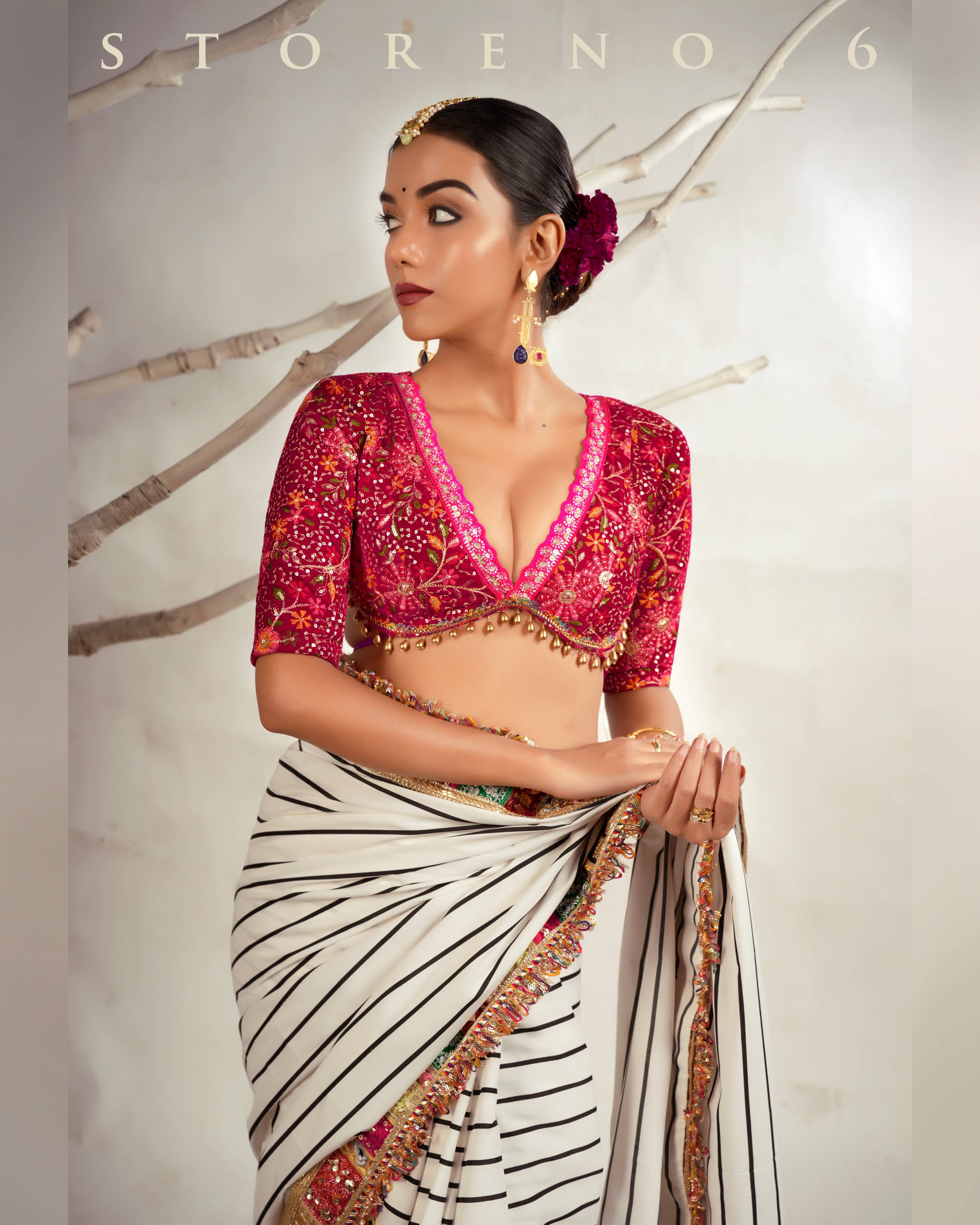 THE HYPNOTIC HUE SAREE WITH BARBIE BLUSH JEWEL BLOUSE