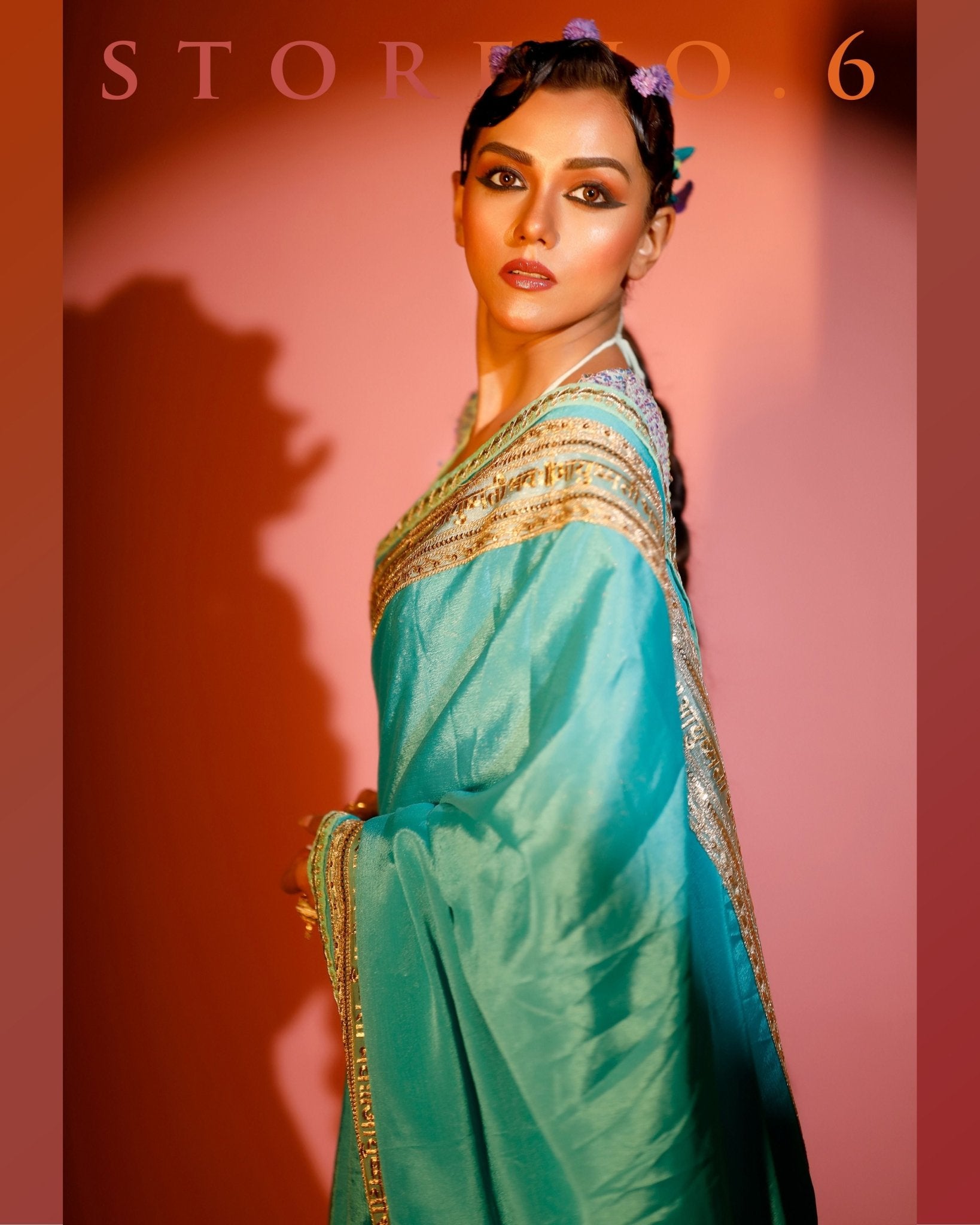 TWINKLING TURQUOISE READY-TO-WEAR SAREE AND BLOUSE SET