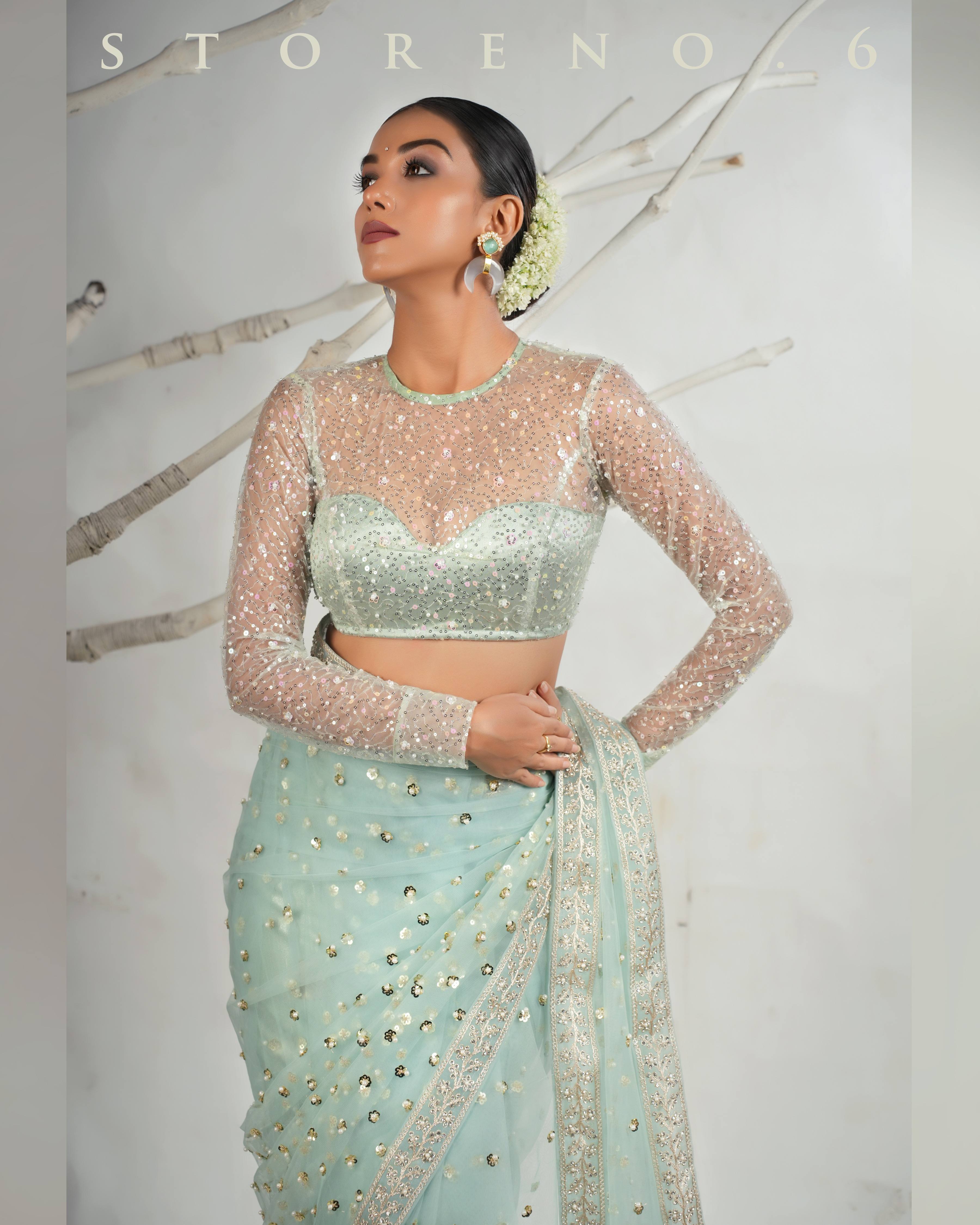 THE AQUA ANGEL SAREE WITH THE SASSY SHIMMER BLOUSE