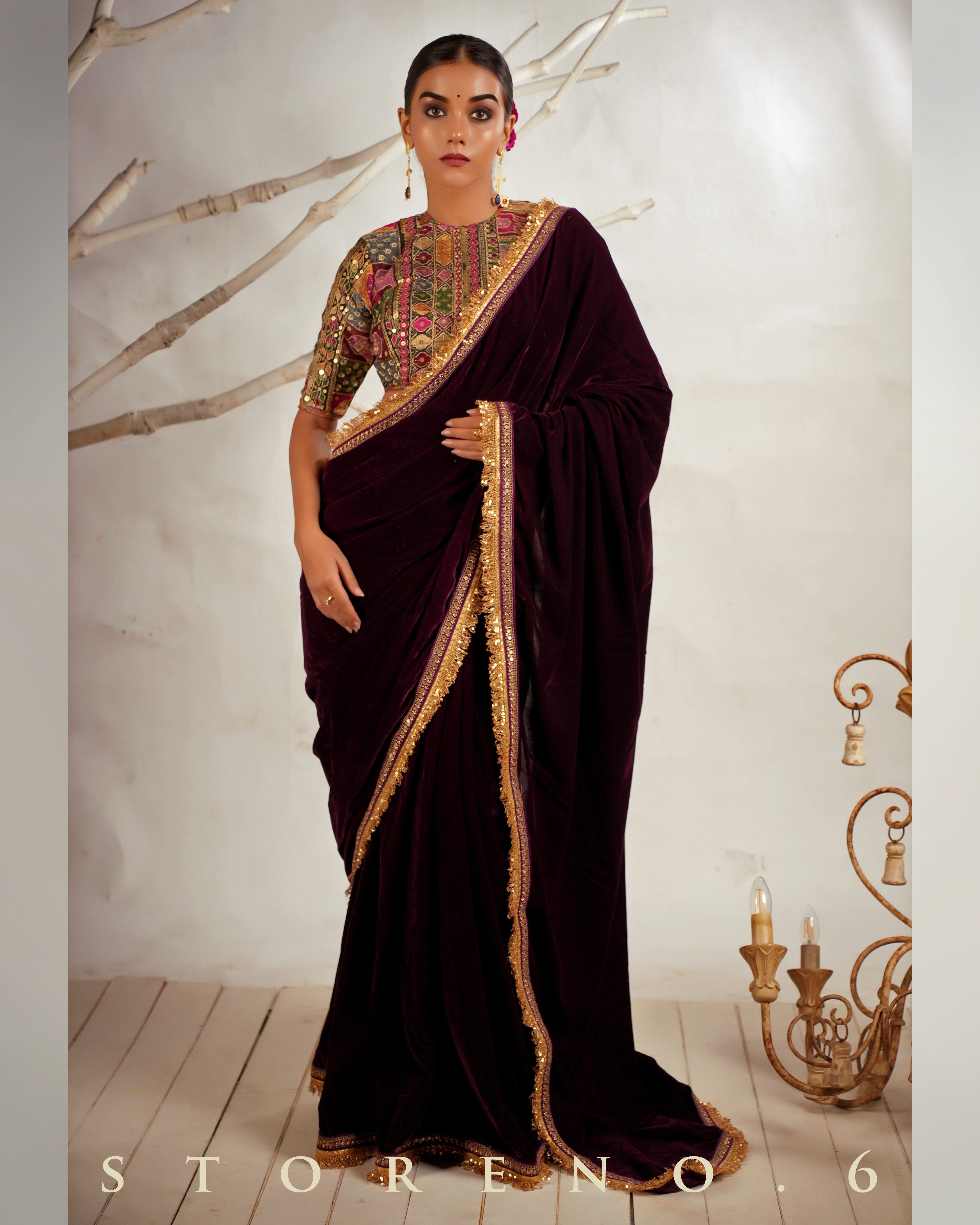 THE WINE WONDER SAREE WITH GUL KAARI SIAH CLASSIC BLOUSE