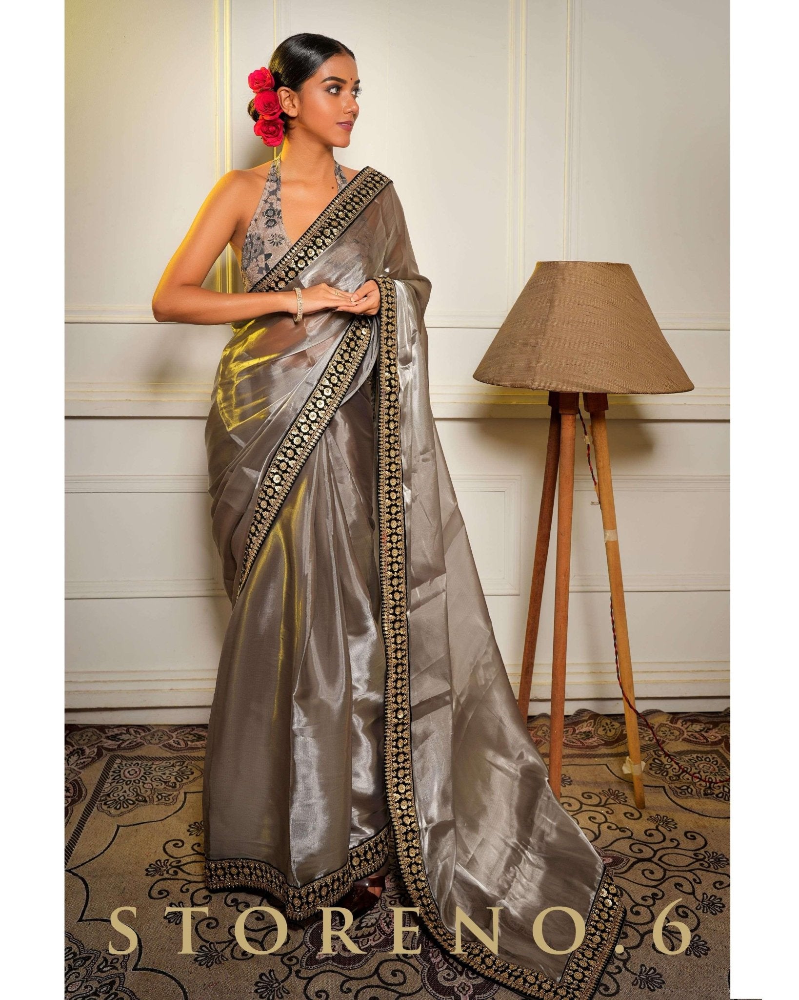 NOOR E SIAH SAREE WITH FEARLESS FOSSIL HALTER BLOUSE