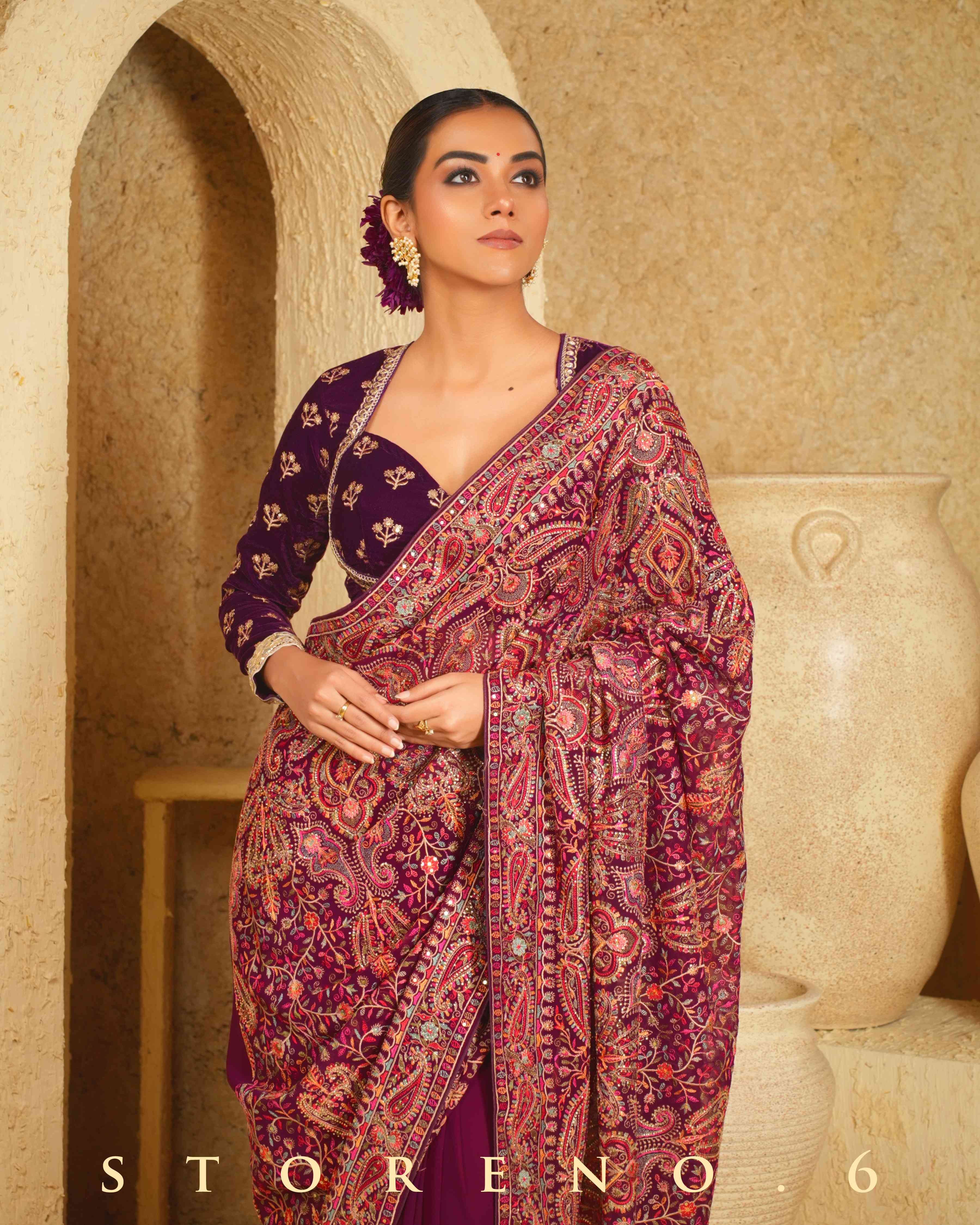 GARNET GLORY SAREE WITH WINE WHIMSY BLOUSE