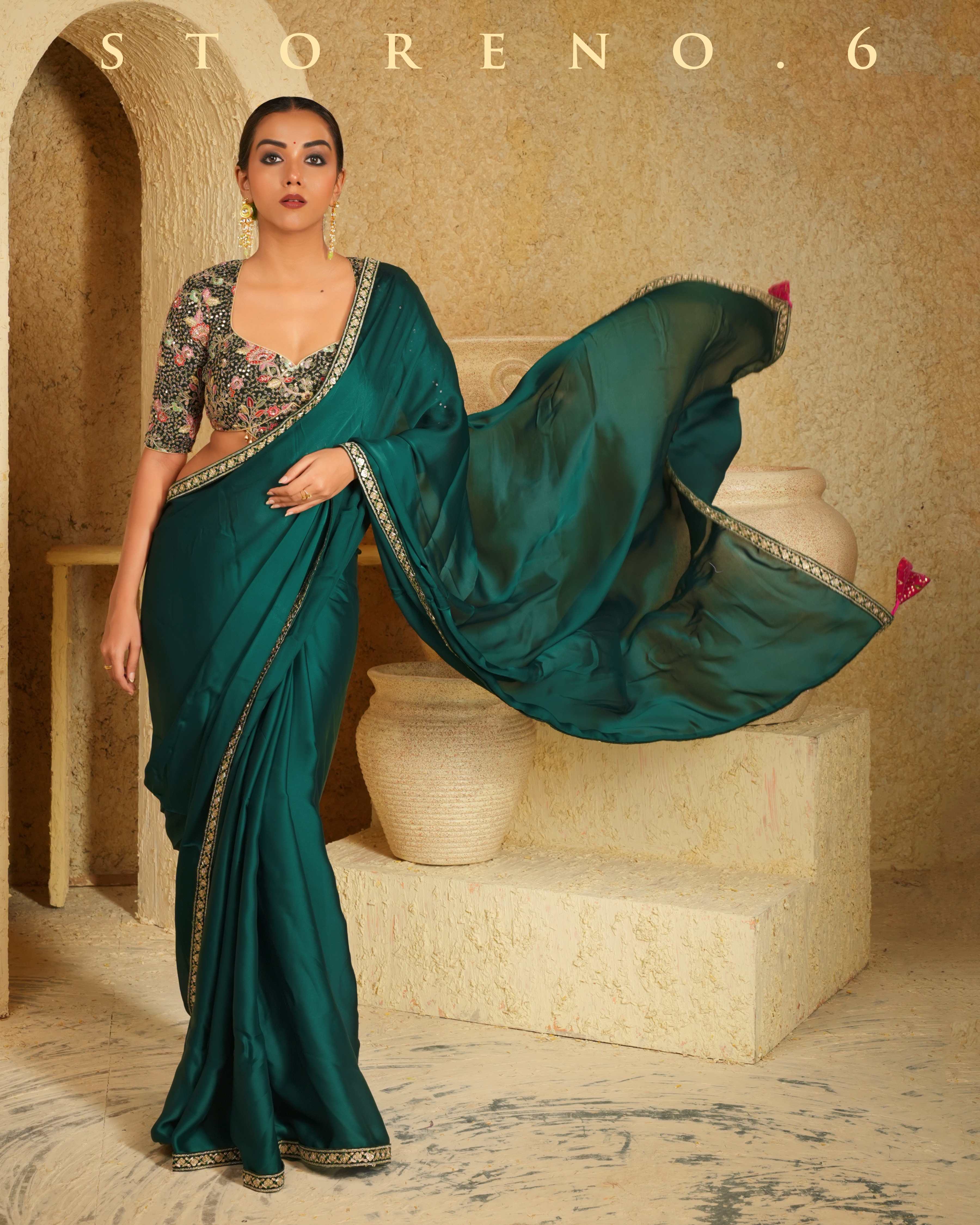 FOREST FLIRT SAREE WITH PINE PARADISE BLOUSE