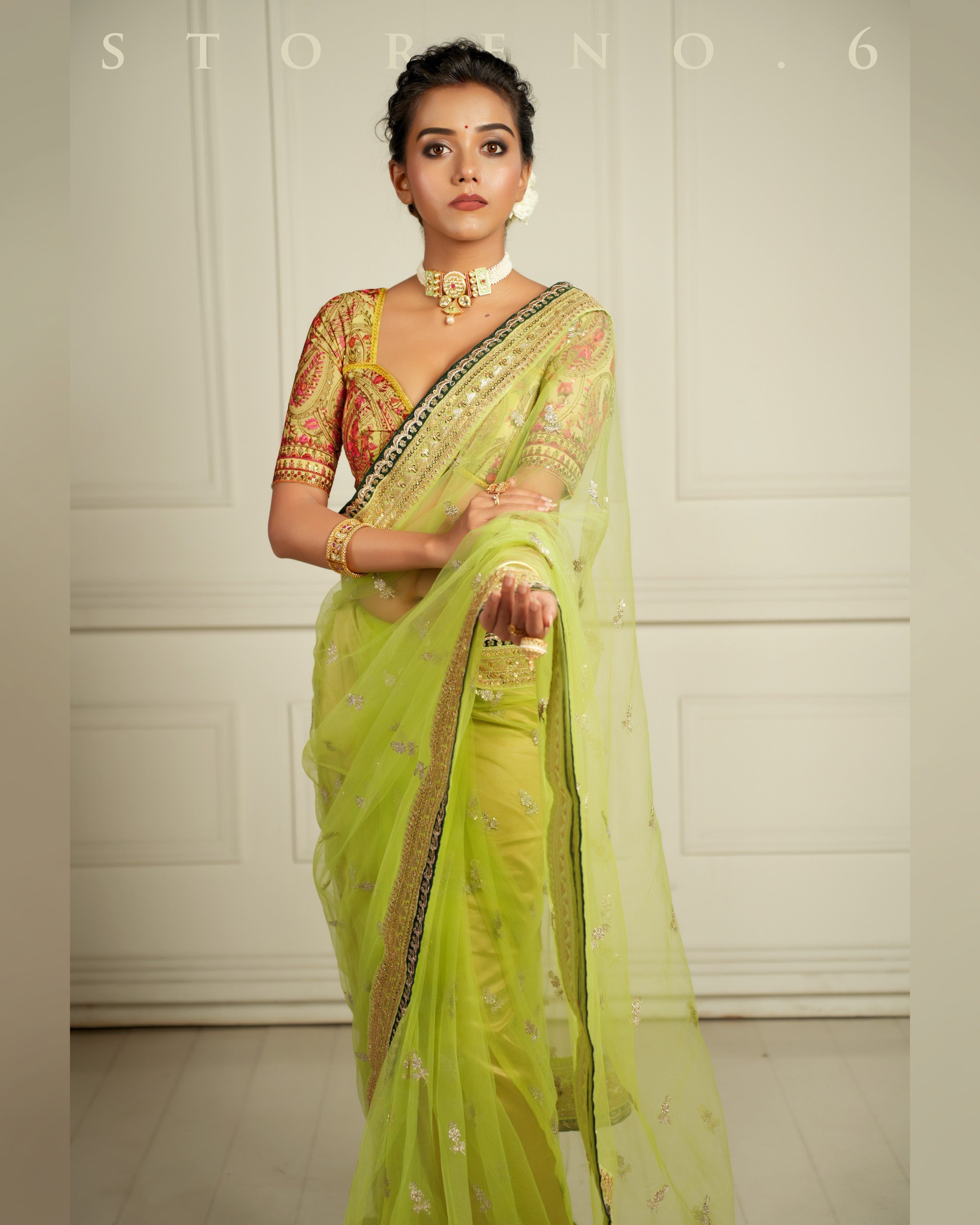 THE QUEEN'S LUSTROUS LIME SAREE