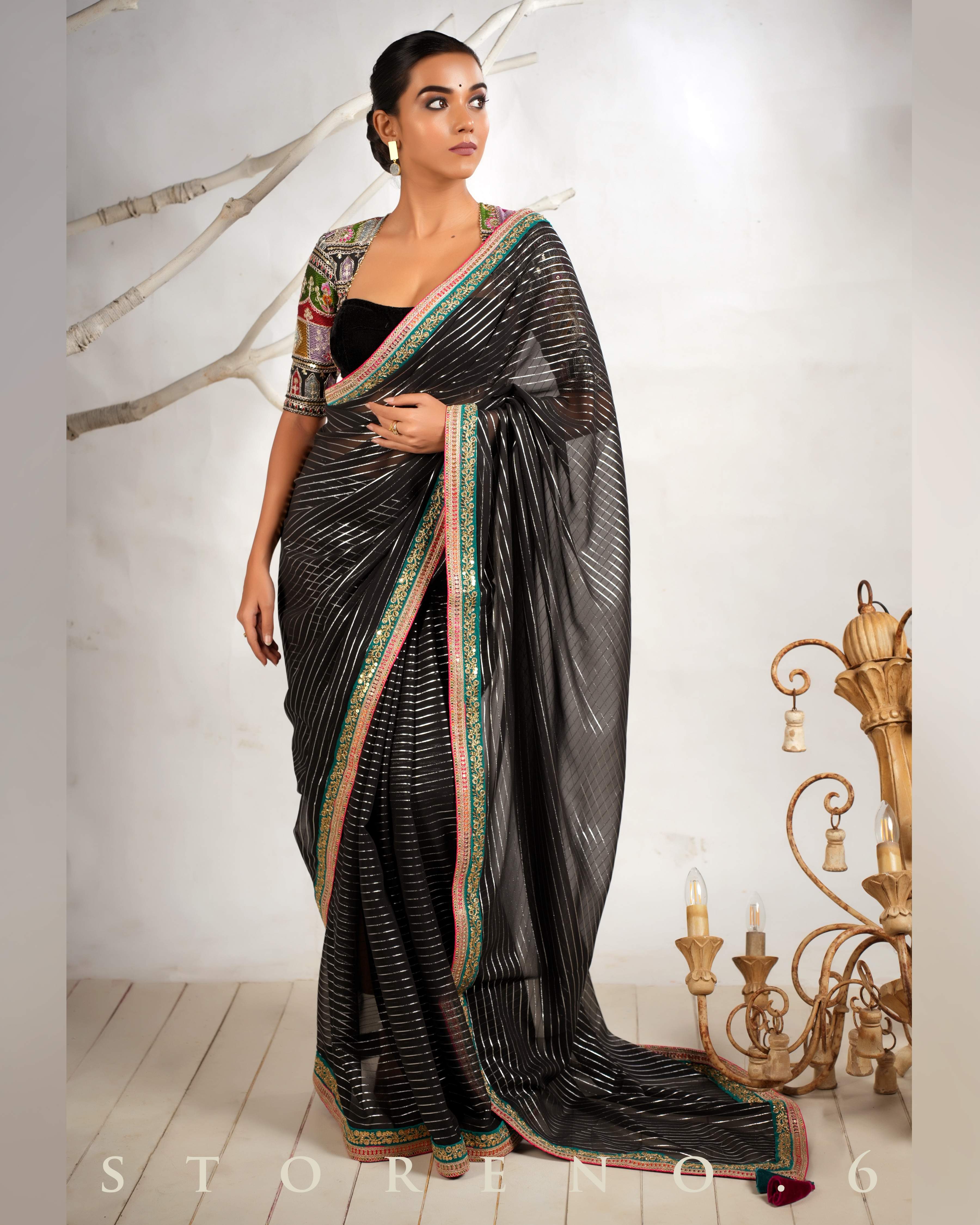 THE BREEZY BLACK SAREE WITH THE DARK DELIGHT MELANGE BLOUSE