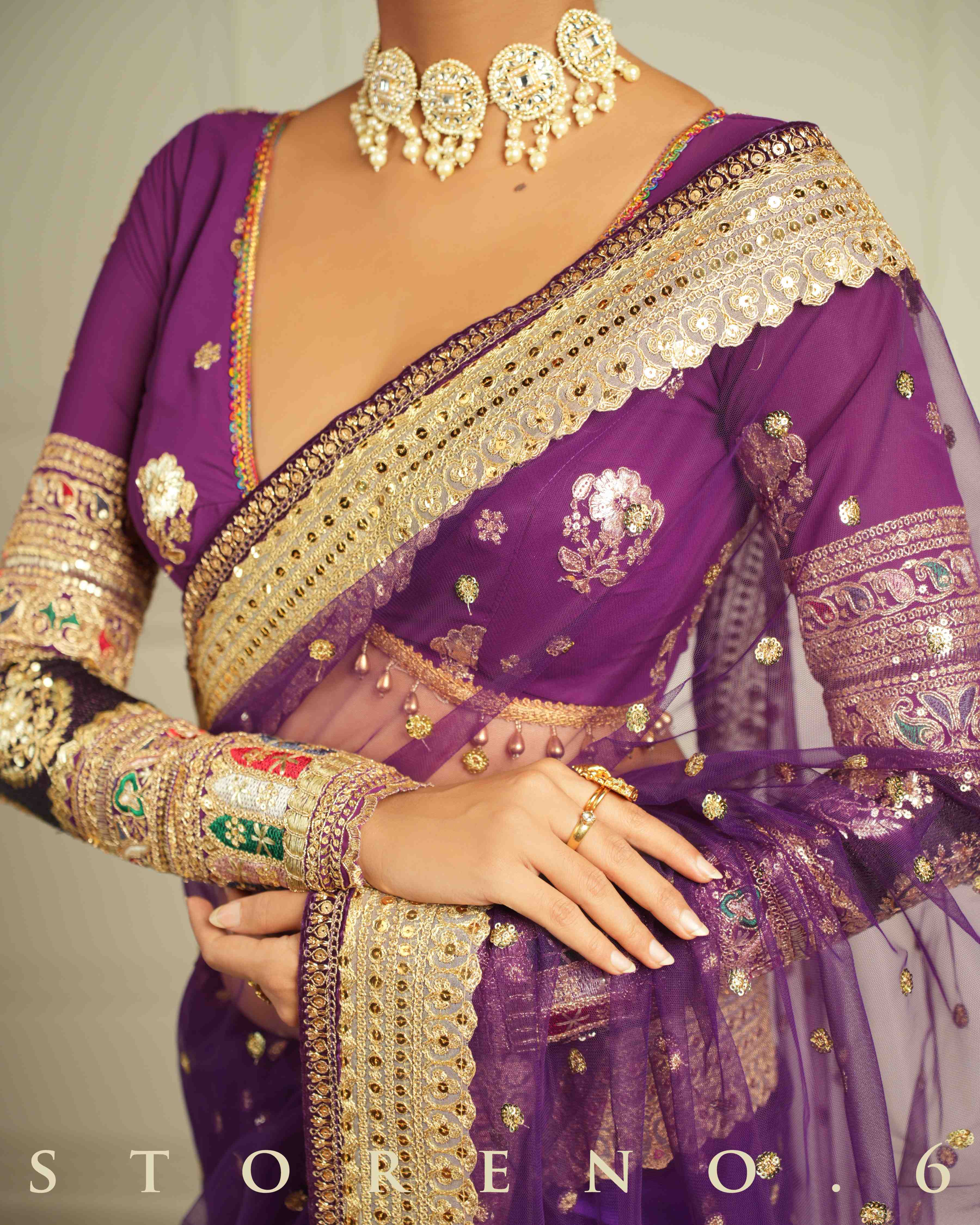 THE QUEEN'S PASSION PLUM SAREE WITH ORNATE ORCHID BLOUSE