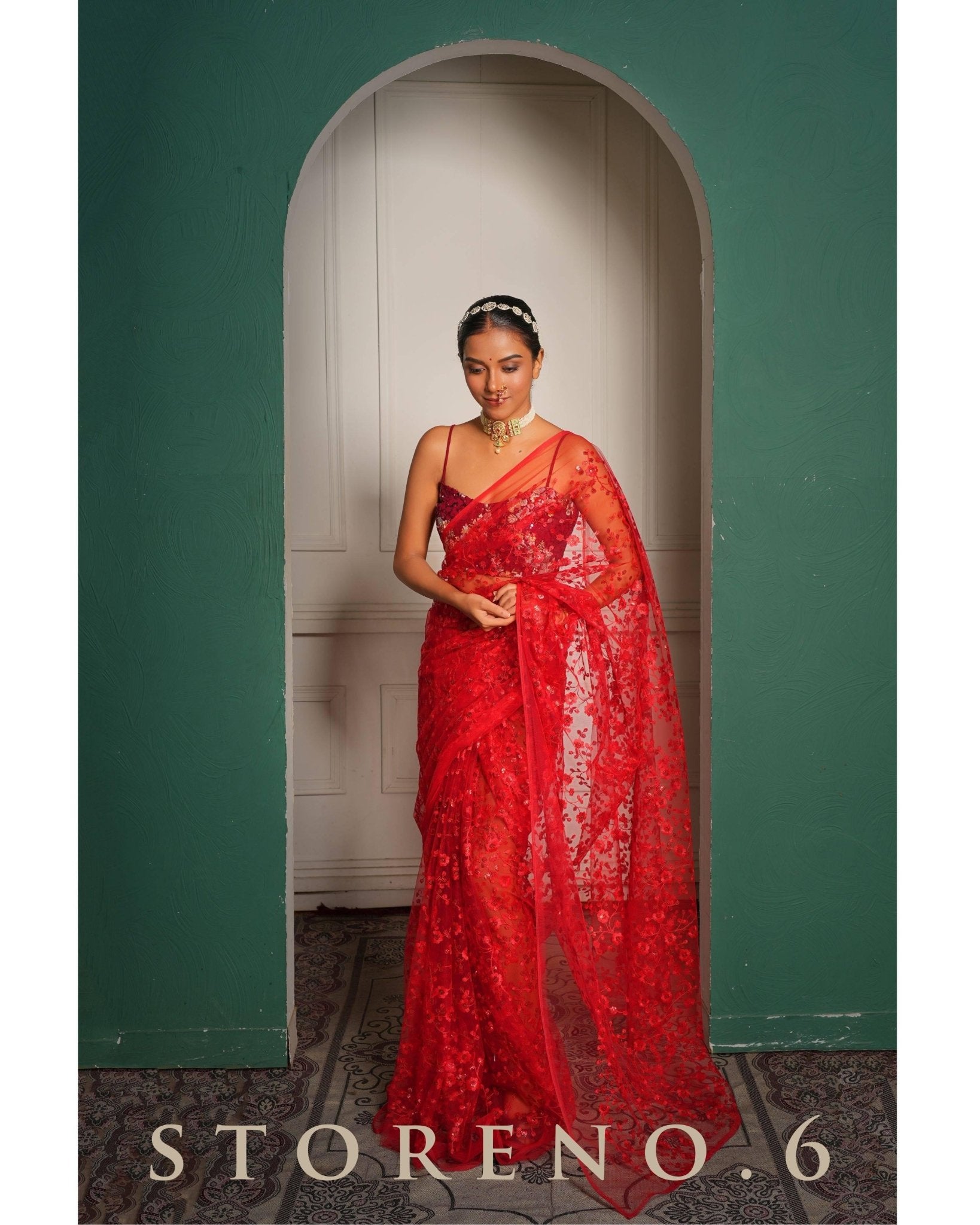 SHINE IN RED SAREE