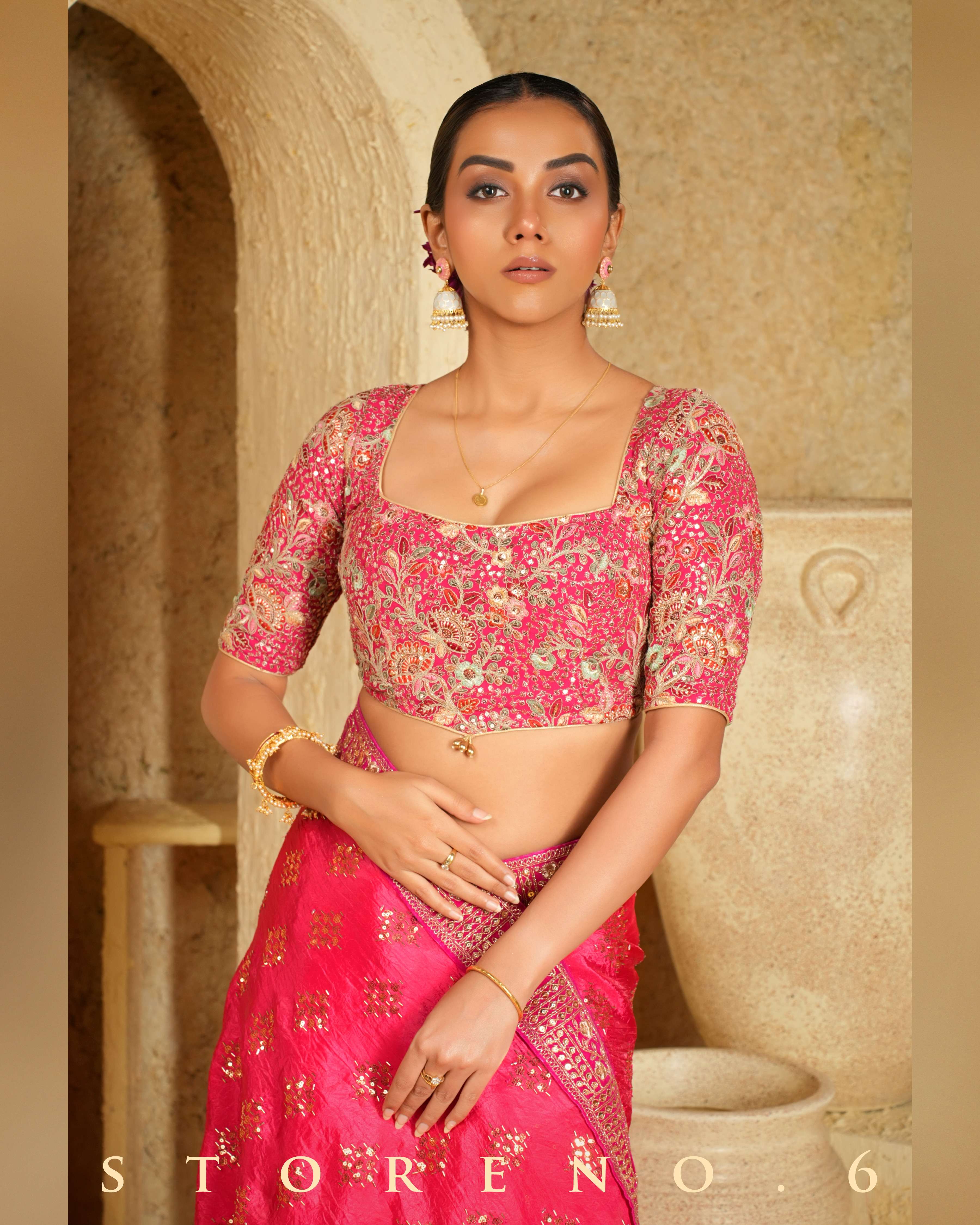 BERRY BEWITCH SAREE WITH FLORID FUCHSIA BLOUSE