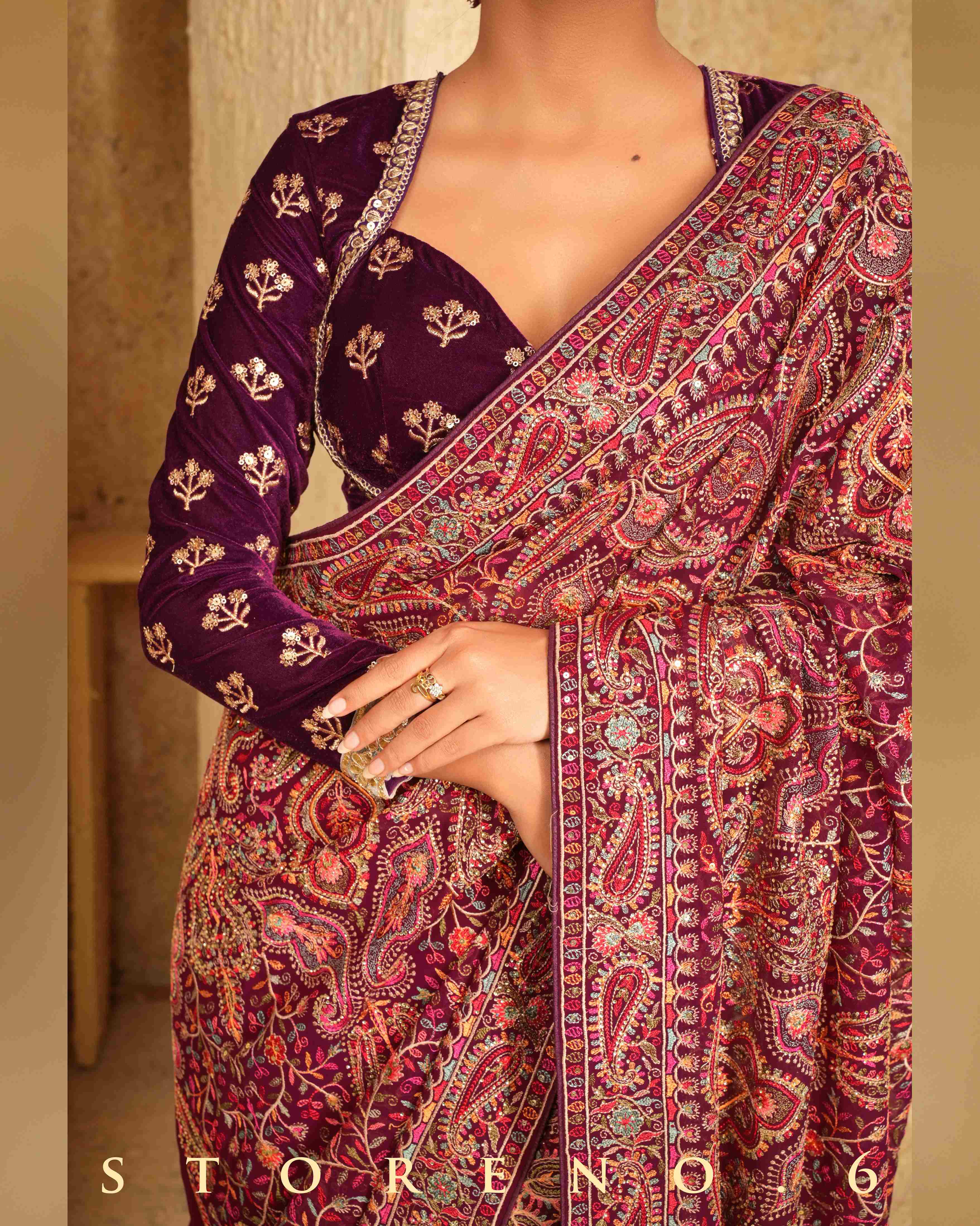 GARNET GLORY SAREE WITH WINE WHIMSY BLOUSE