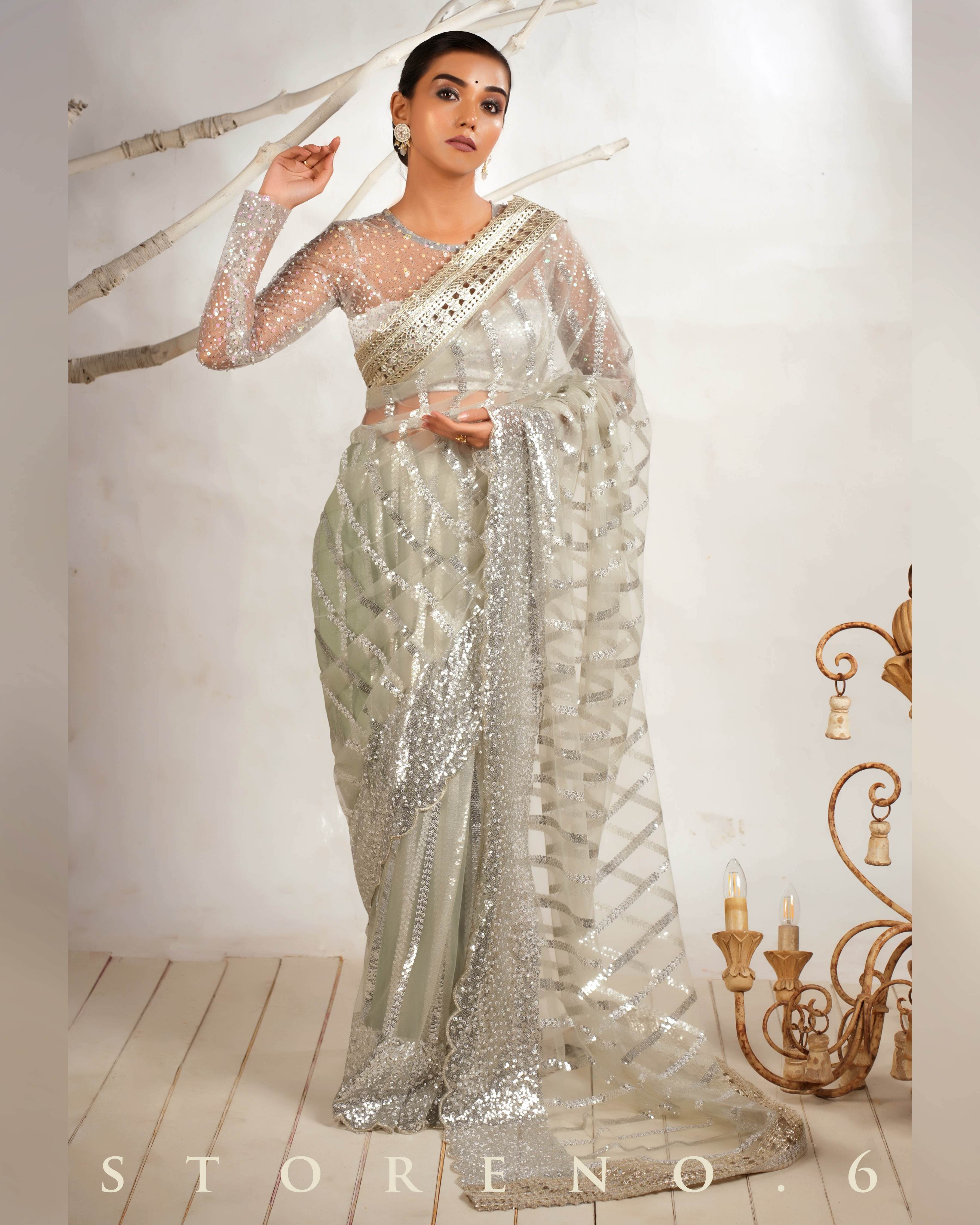 THE CLOUD CHIC SAREE WITH THE STARRY SHIMMER BLOUSE