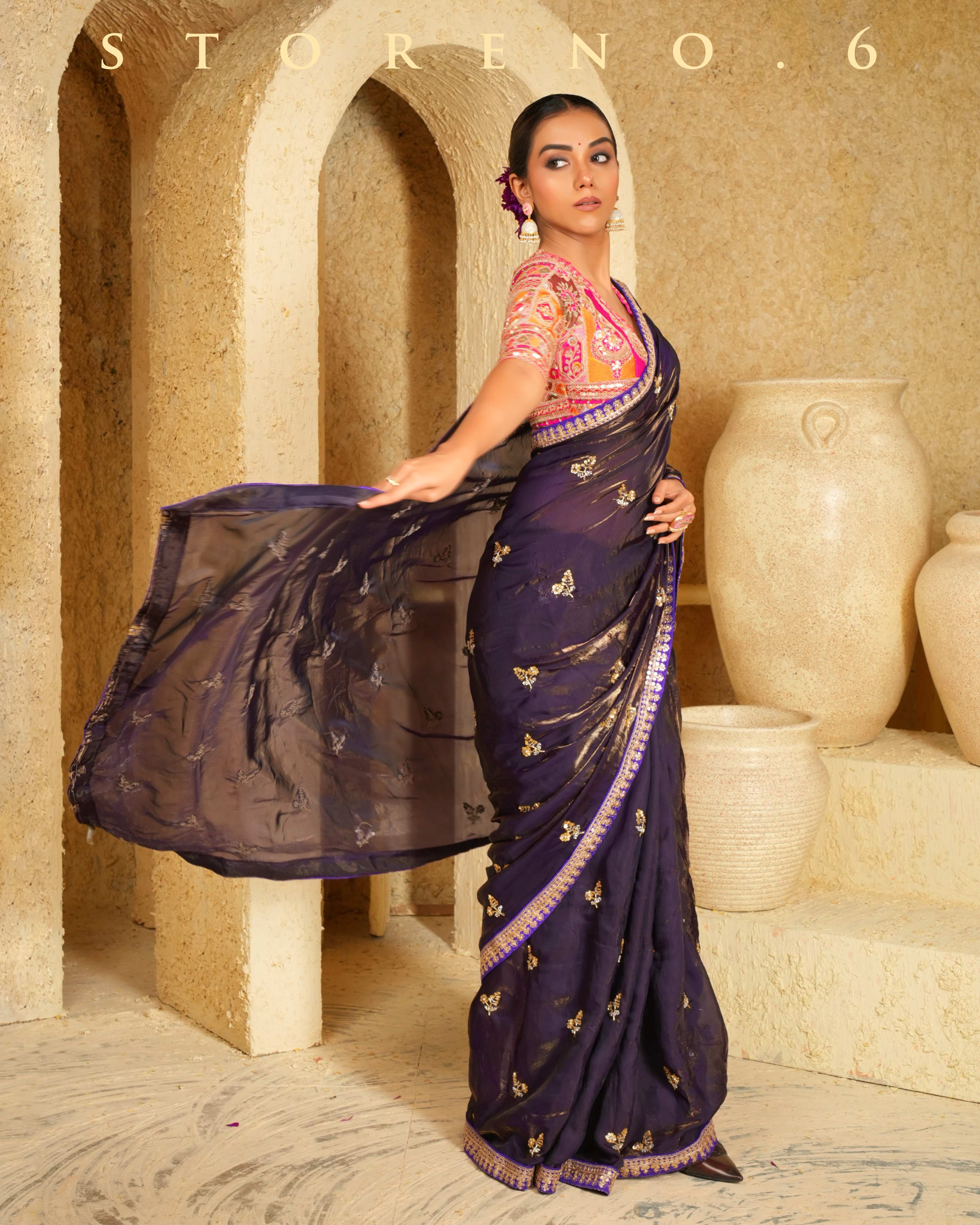 RAISIN RITZY SAREE WITH FUCHSIA FUSION BLOUSE