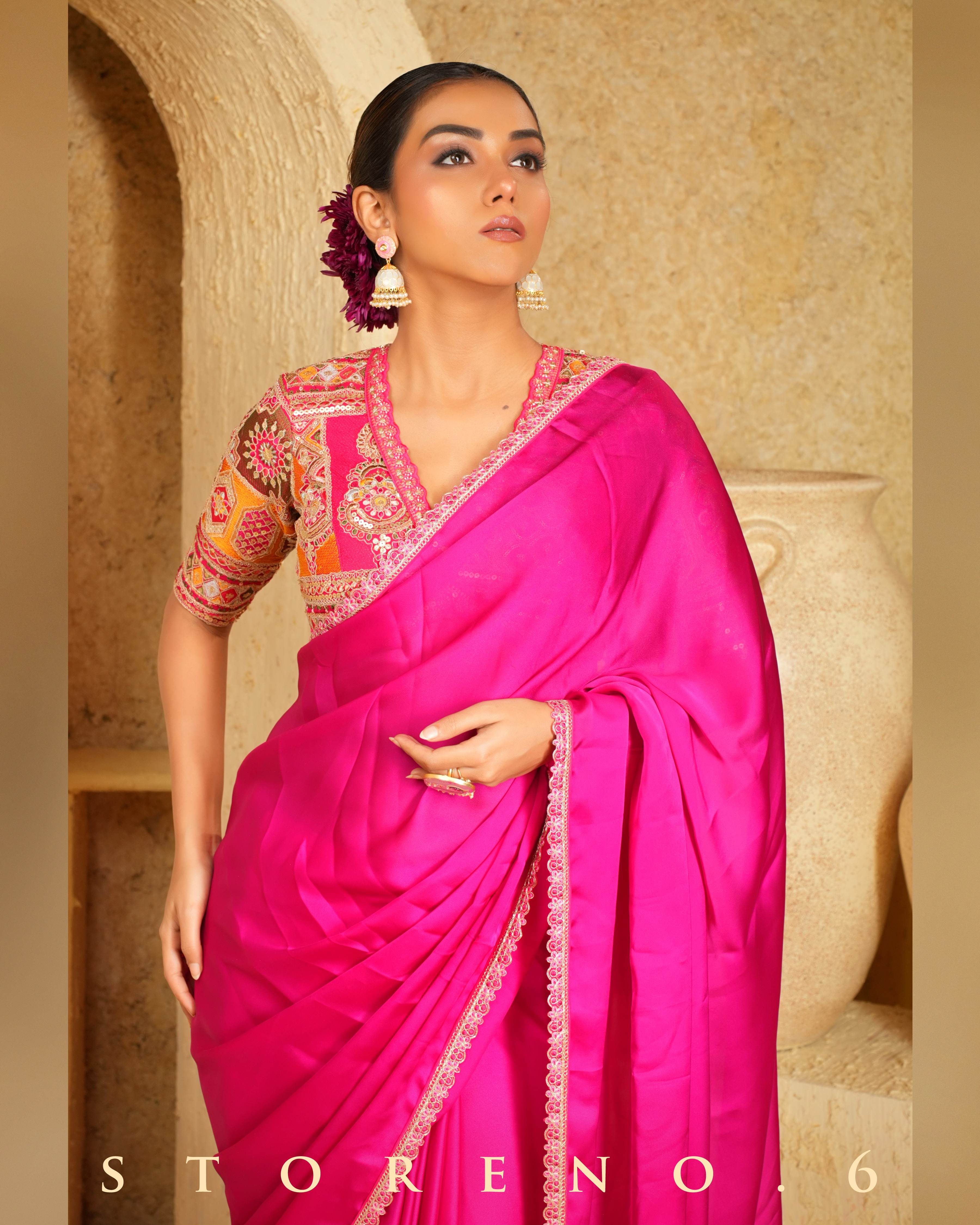 FEARLESS FUCHSIA SAREE WITH FUCHSIA FUSION BLOUSE