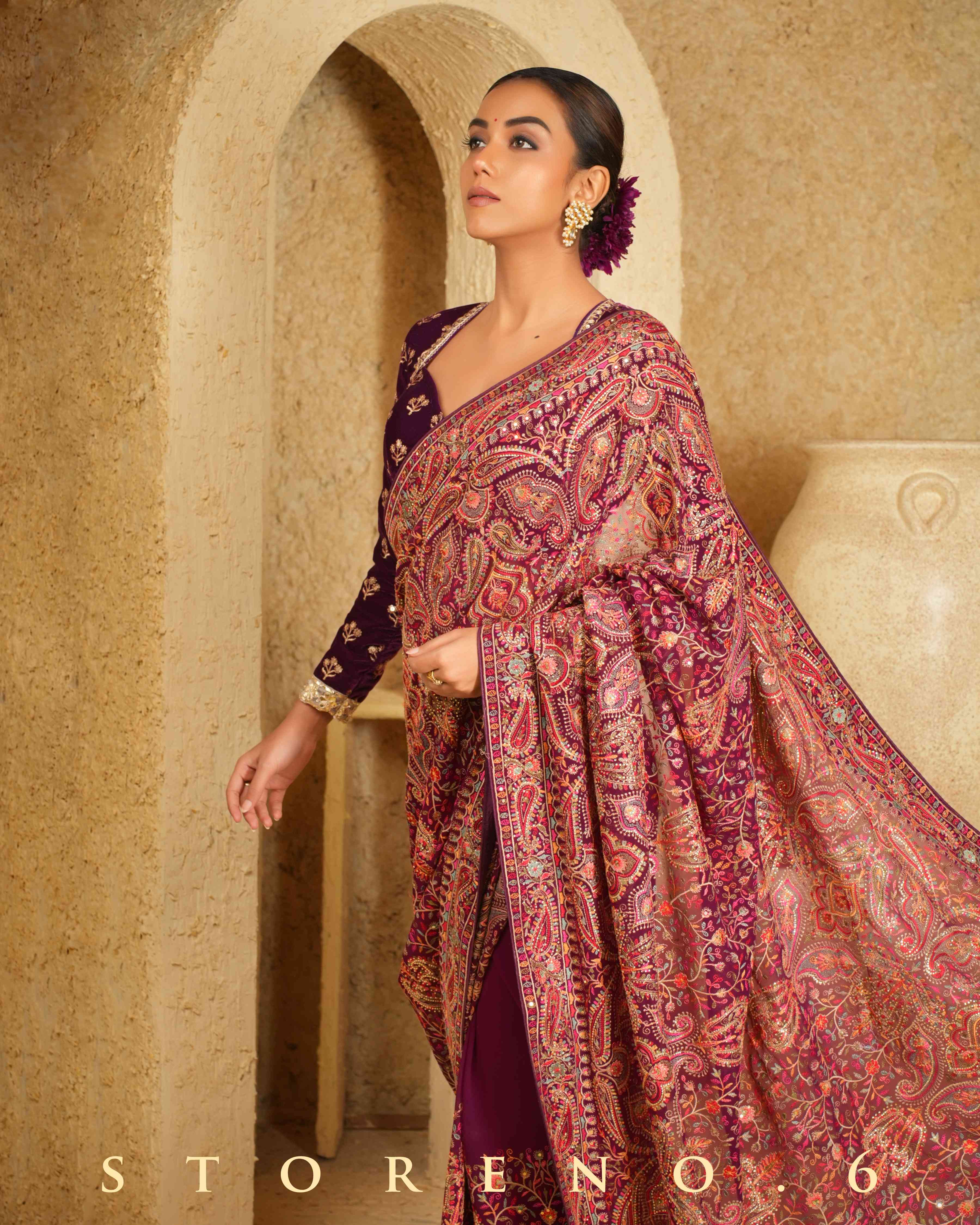 GARNET GLORY SAREE WITH WINE WHIMSY BLOUSE