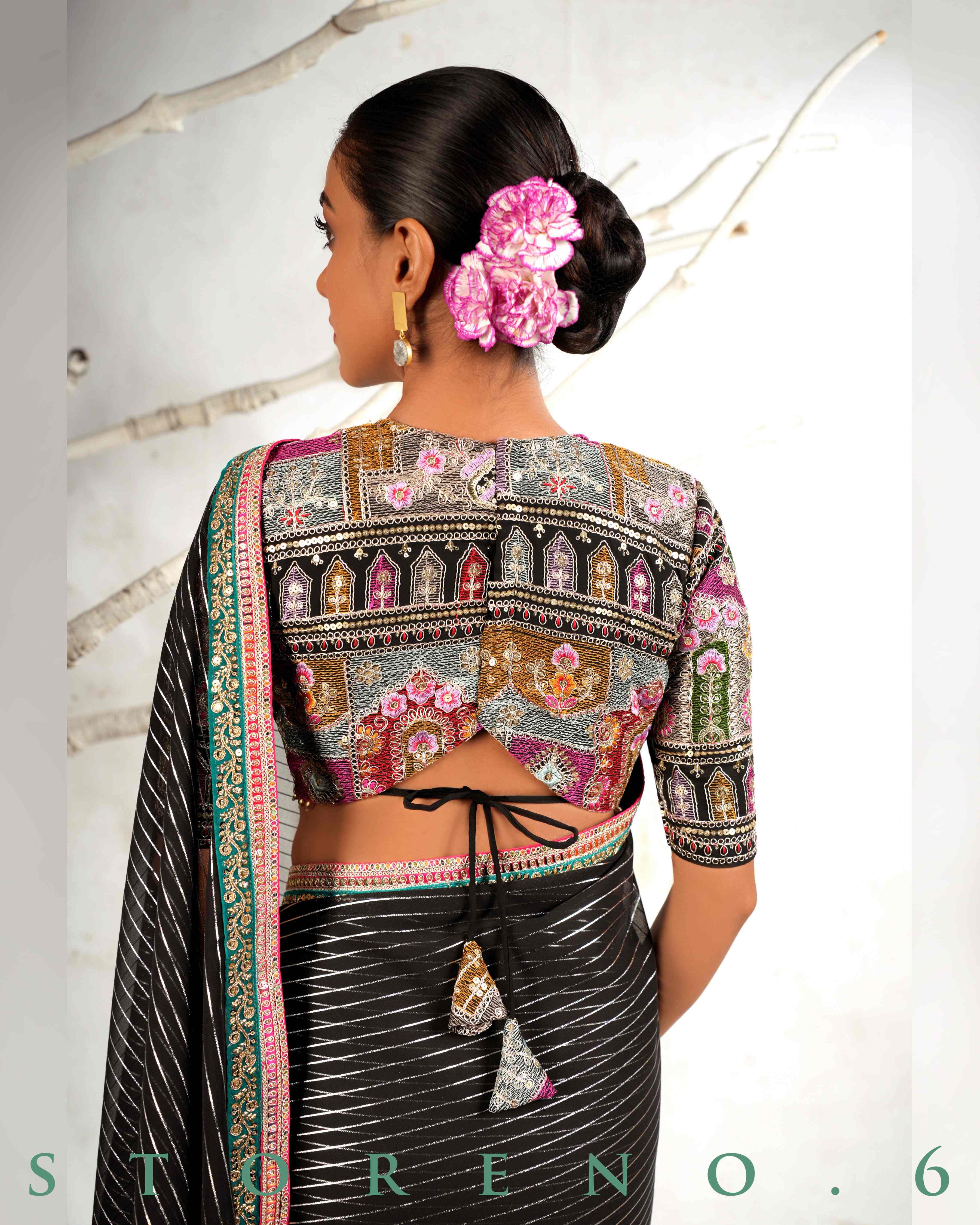 THE BREEZY BLACK SAREE WITH THE DARK DELIGHT MELANGE BLOUSE