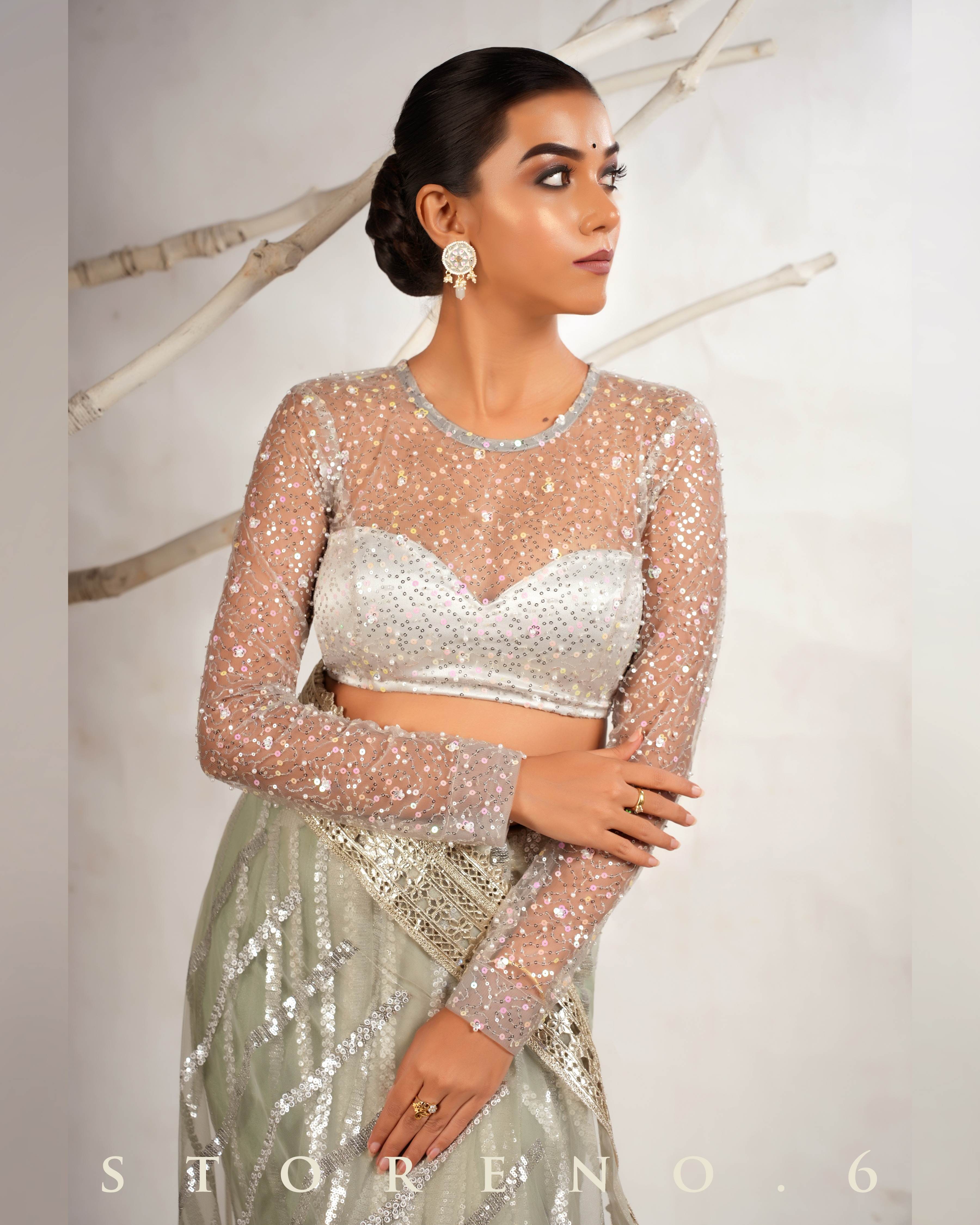 THE CLOUD CHIC SAREE WITH THE STARRY SHIMMER BLOUSE