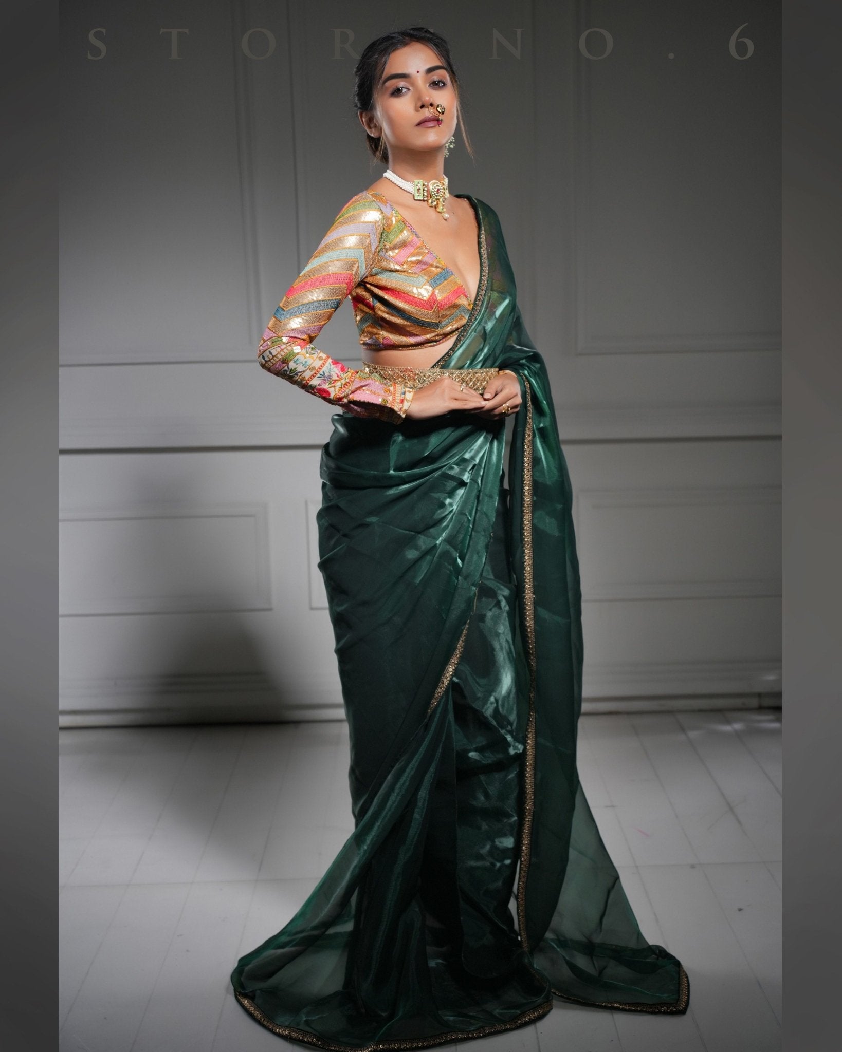 NOOR-E-HARA SAREE WITH BEBAAK SURMAI BLOUSE