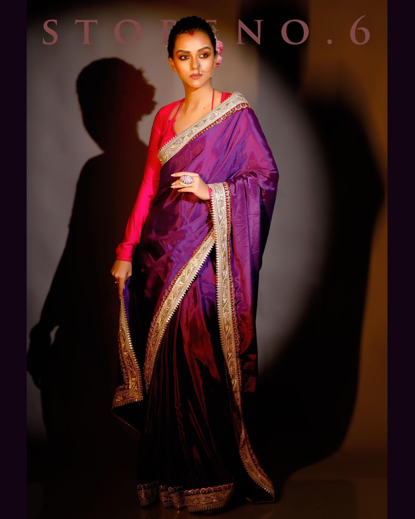 PASSIONATE PLUM READY-TO-WEAR SAREE AND BLOUSE SET