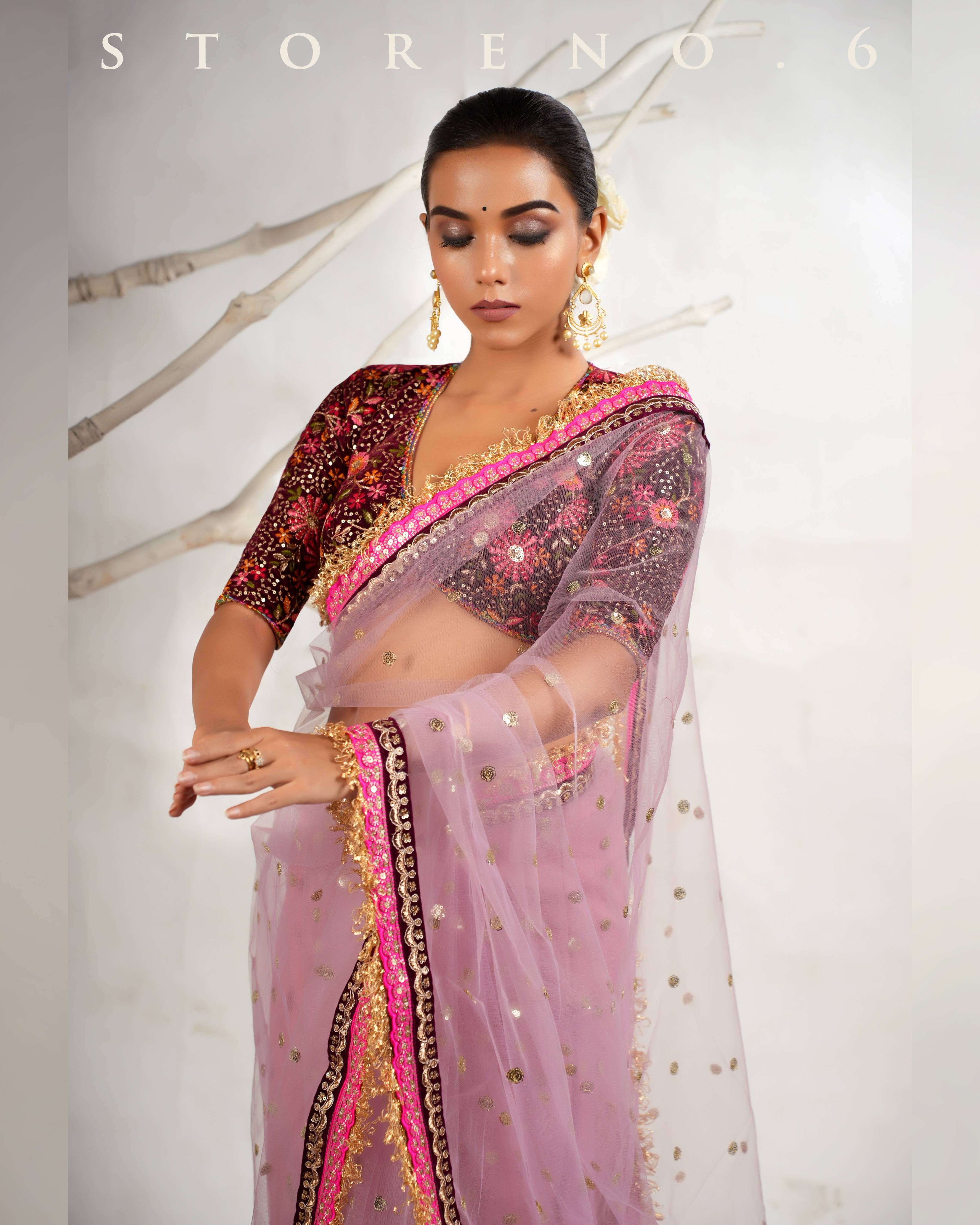 THE ROSY ROMANCE SAREE WITH THE JAM JEWEL BLOUSE