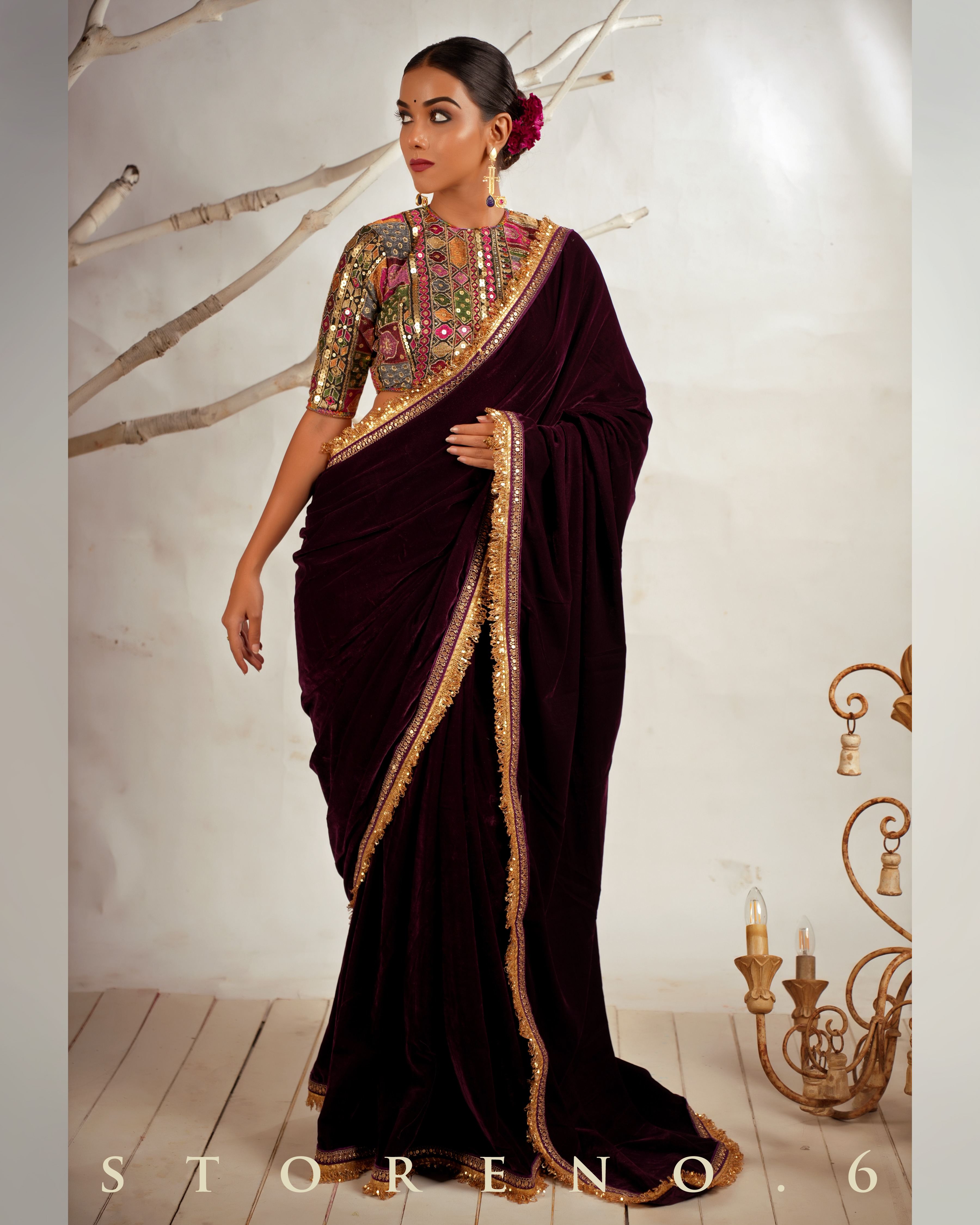 THE WINE WONDER SAREE WITH GUL KAARI SIAH CLASSIC BLOUSE