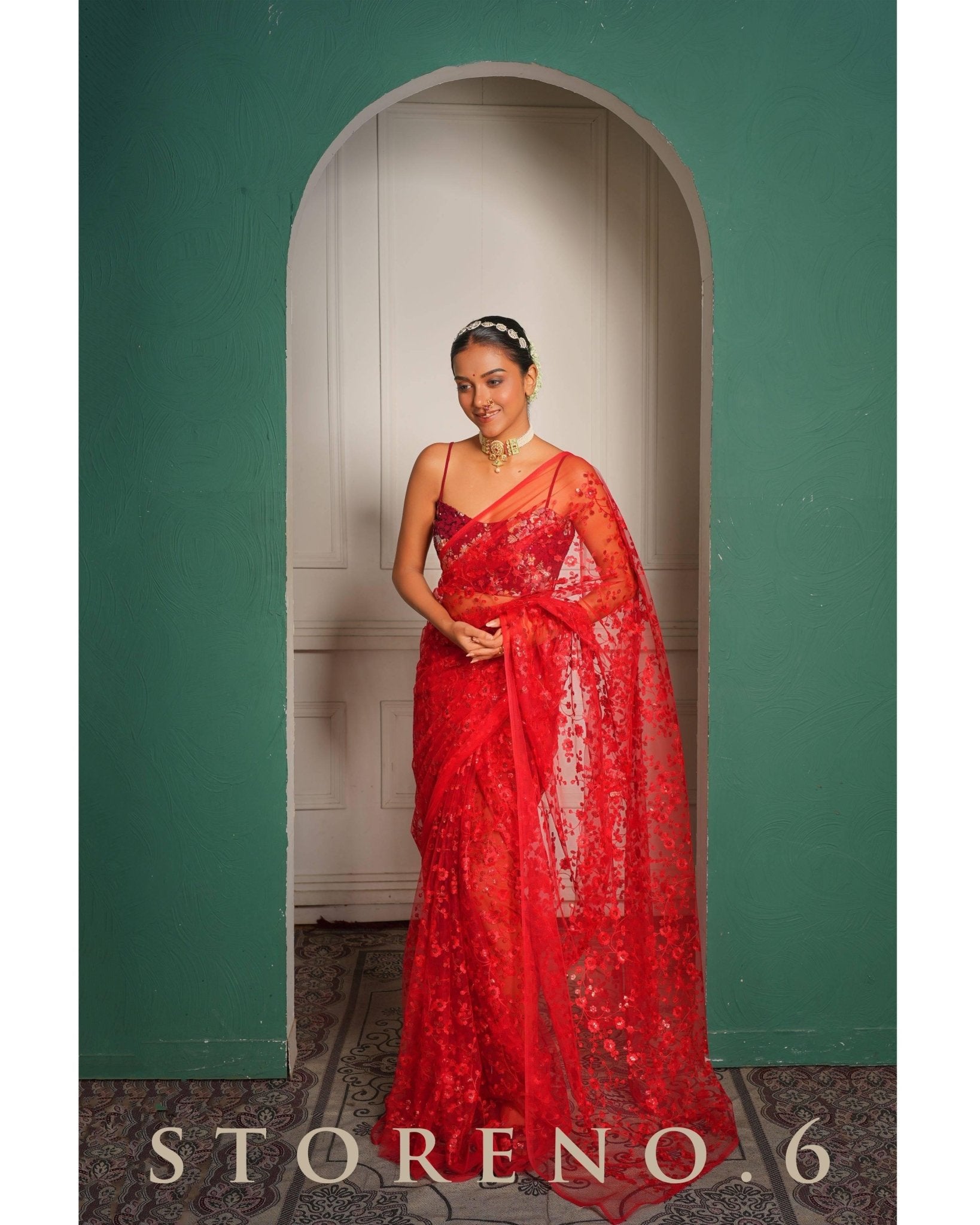 SHINE IN RED SAREE