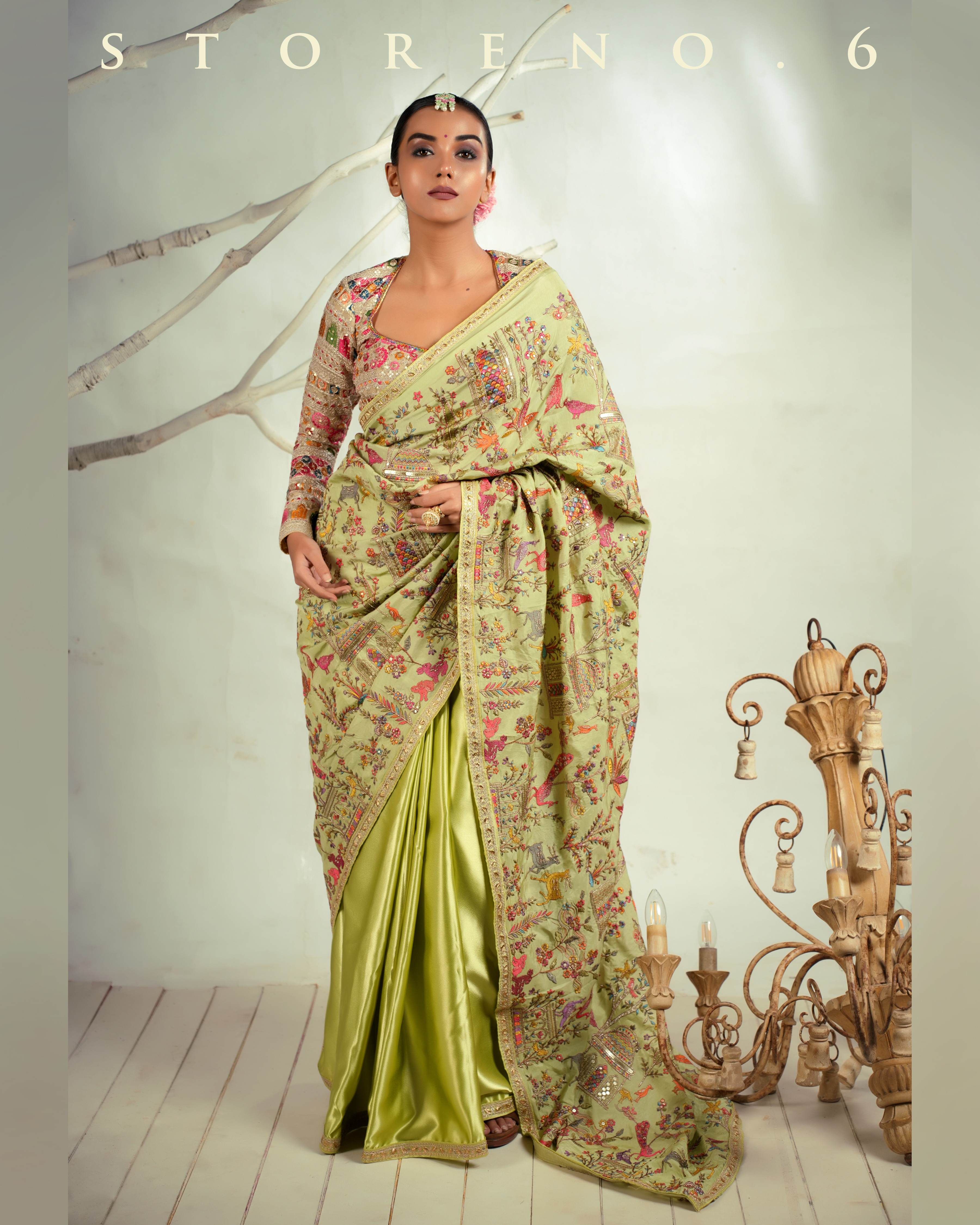 THE 6TH CENTURY CLASSIC CORAL SAREE WITH GUL KAARI SURMAI CLASSIC BLOUSE