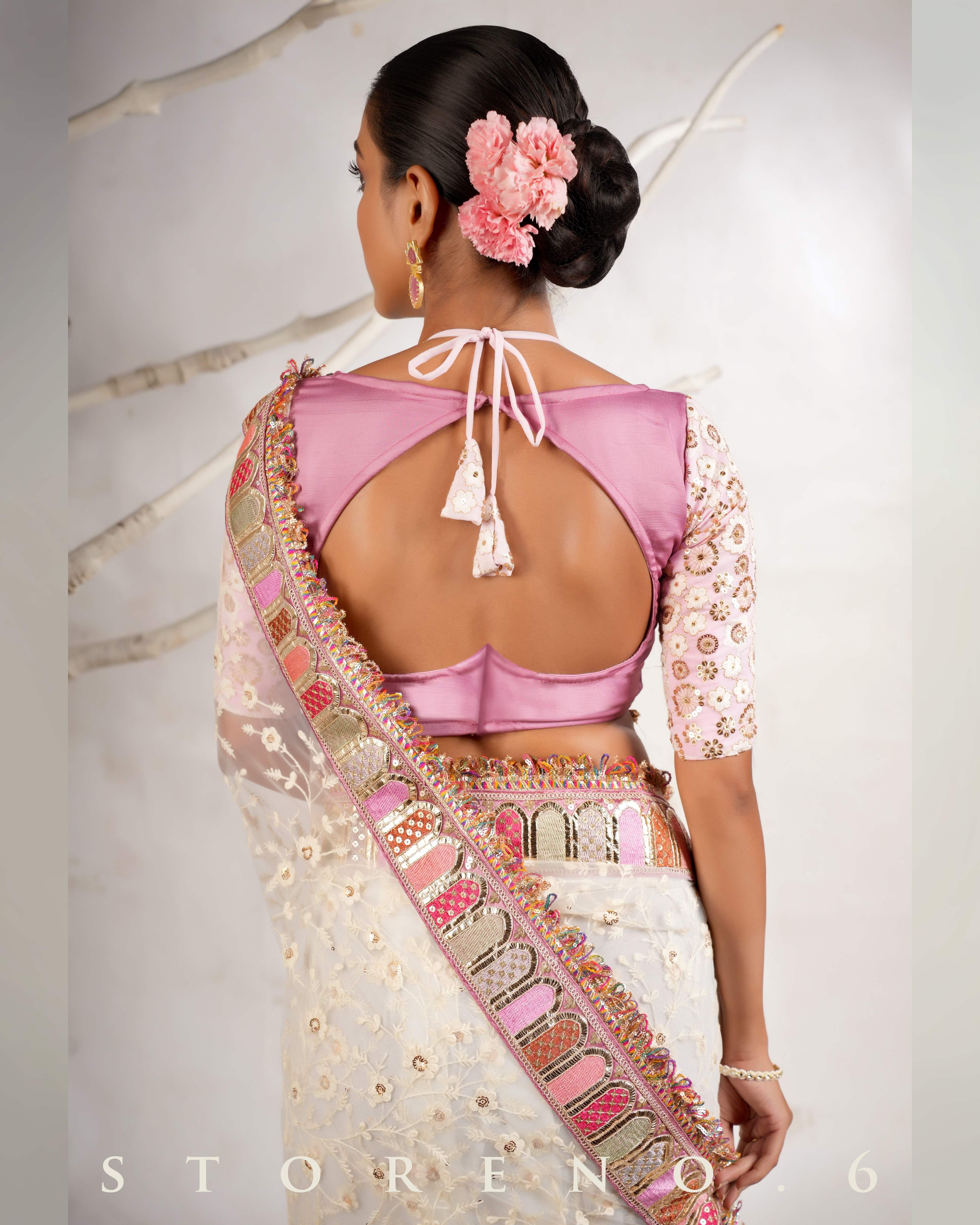 DAISY'S IVORY ICON SAREE WITH THE BLUSHING BALLERINA BLOUSE