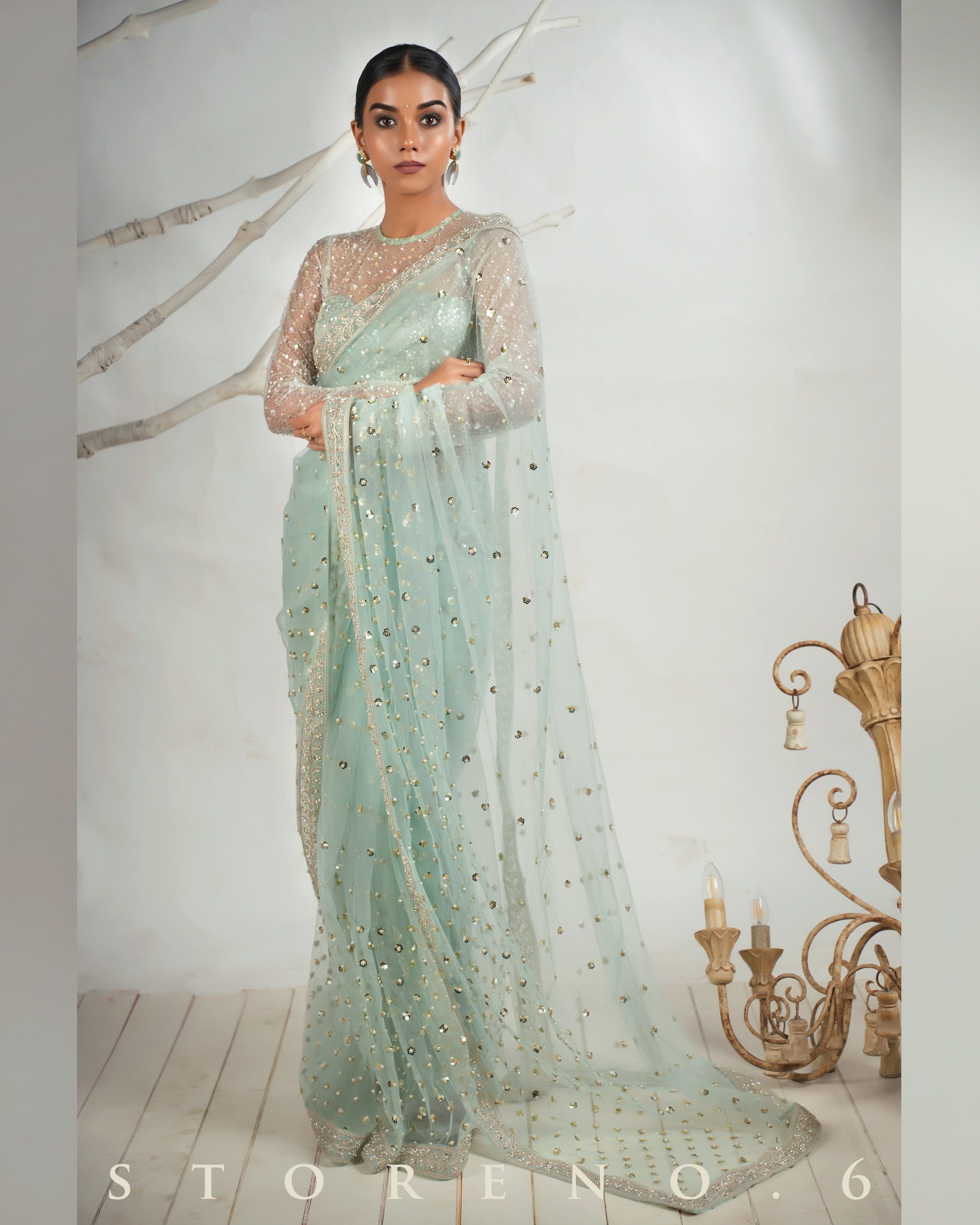 THE AQUA ANGEL SAREE WITH THE SASSY SHIMMER BLOUSE