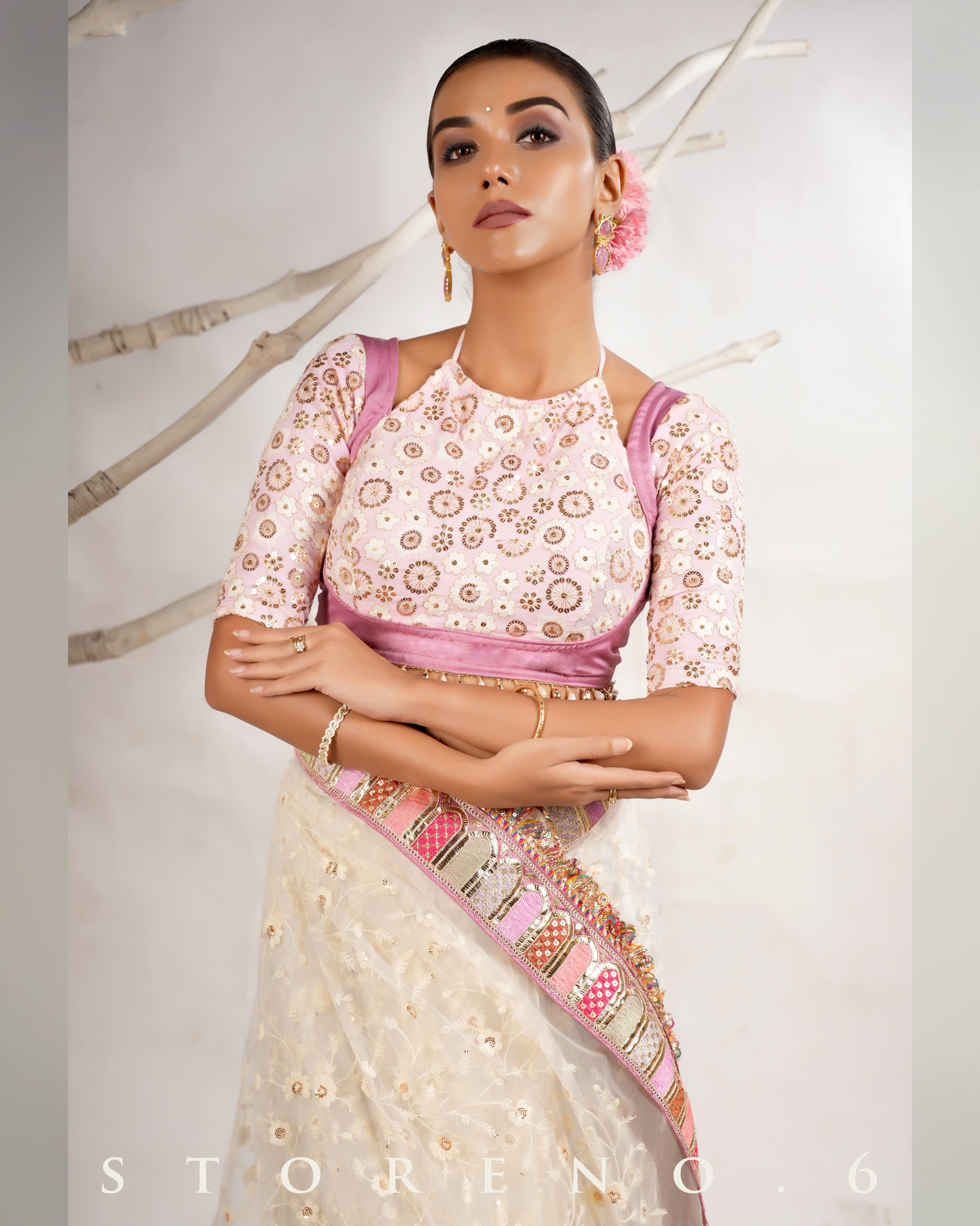 DAISY'S IVORY ICON SAREE WITH THE BLUSHING BALLERINA BLOUSE