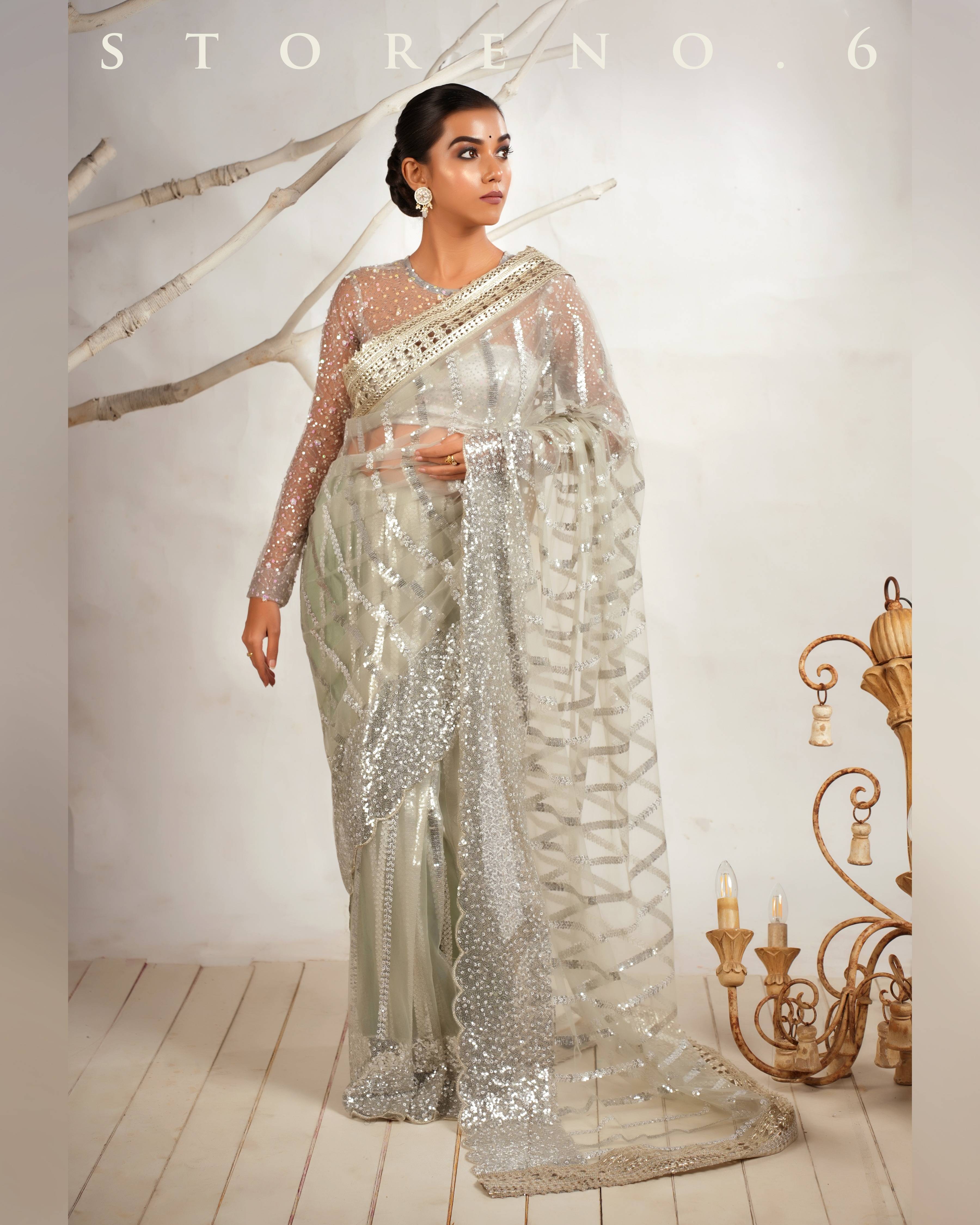 THE CLOUD CHIC SAREE WITH THE STARRY SHIMMER BLOUSE