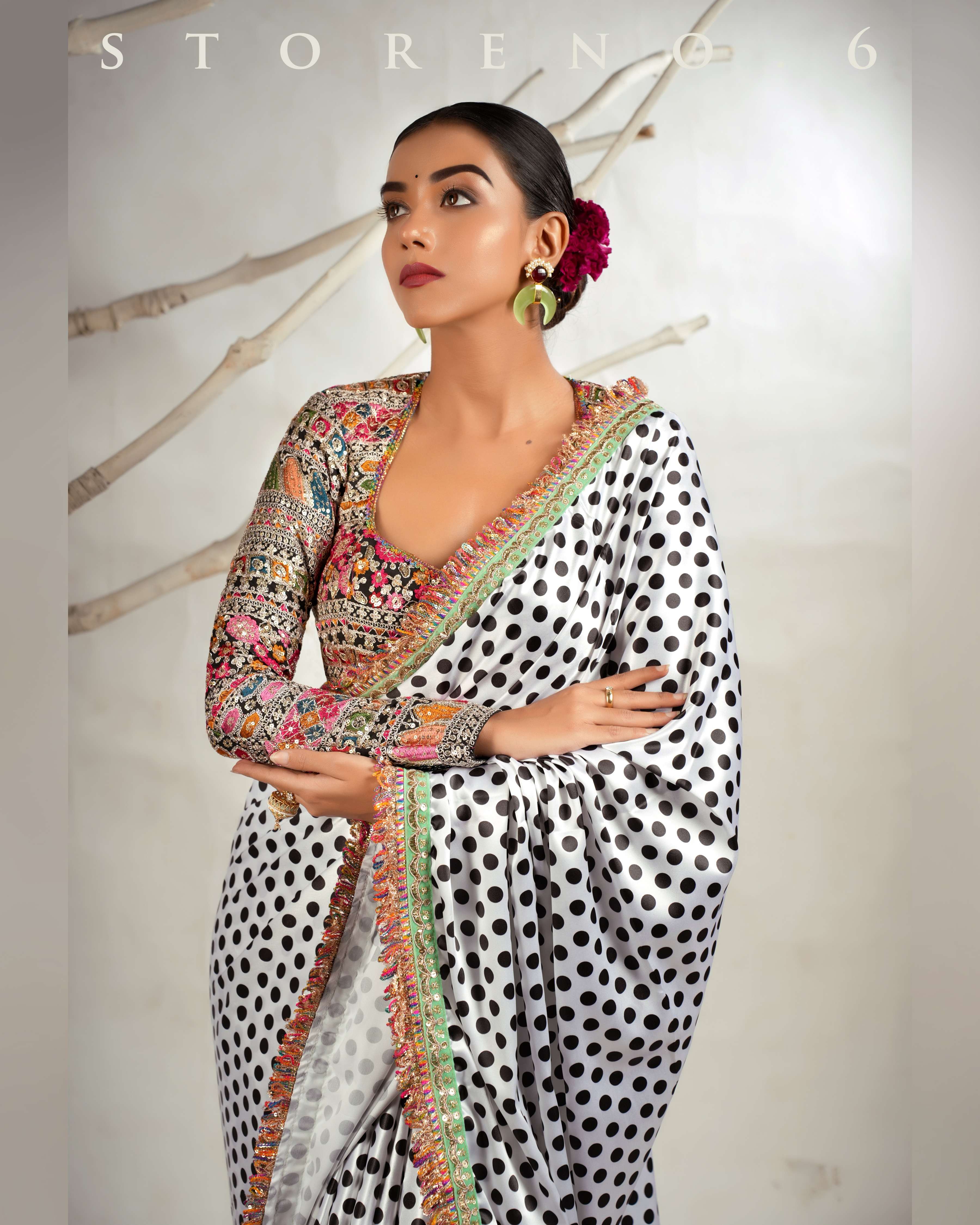 THE POLKA PASSION SAREE WITH GUL KAARI SIAH-X CLASSIC BLOUSE