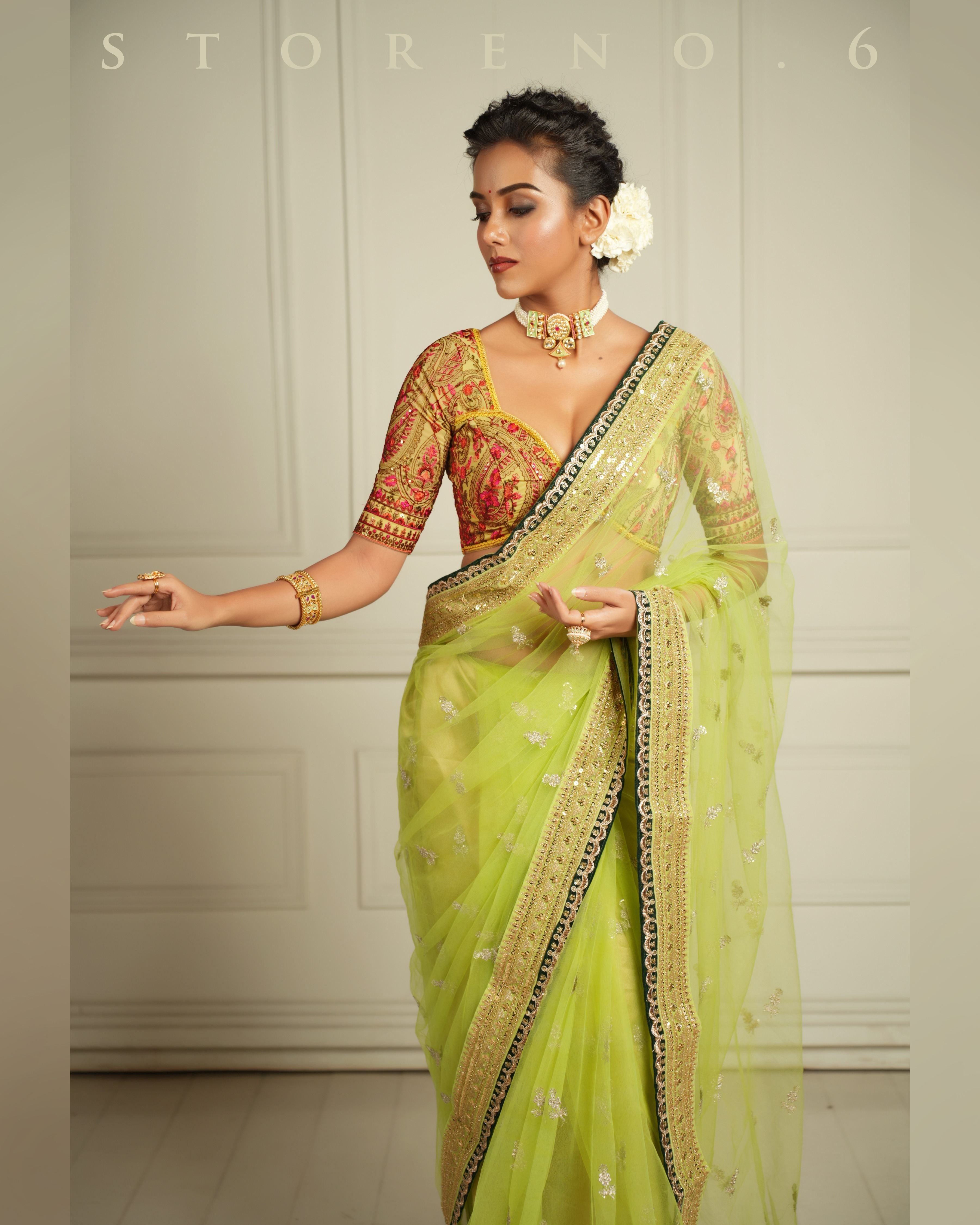 THE QUEEN'S LUSTROUS LIME SAREE