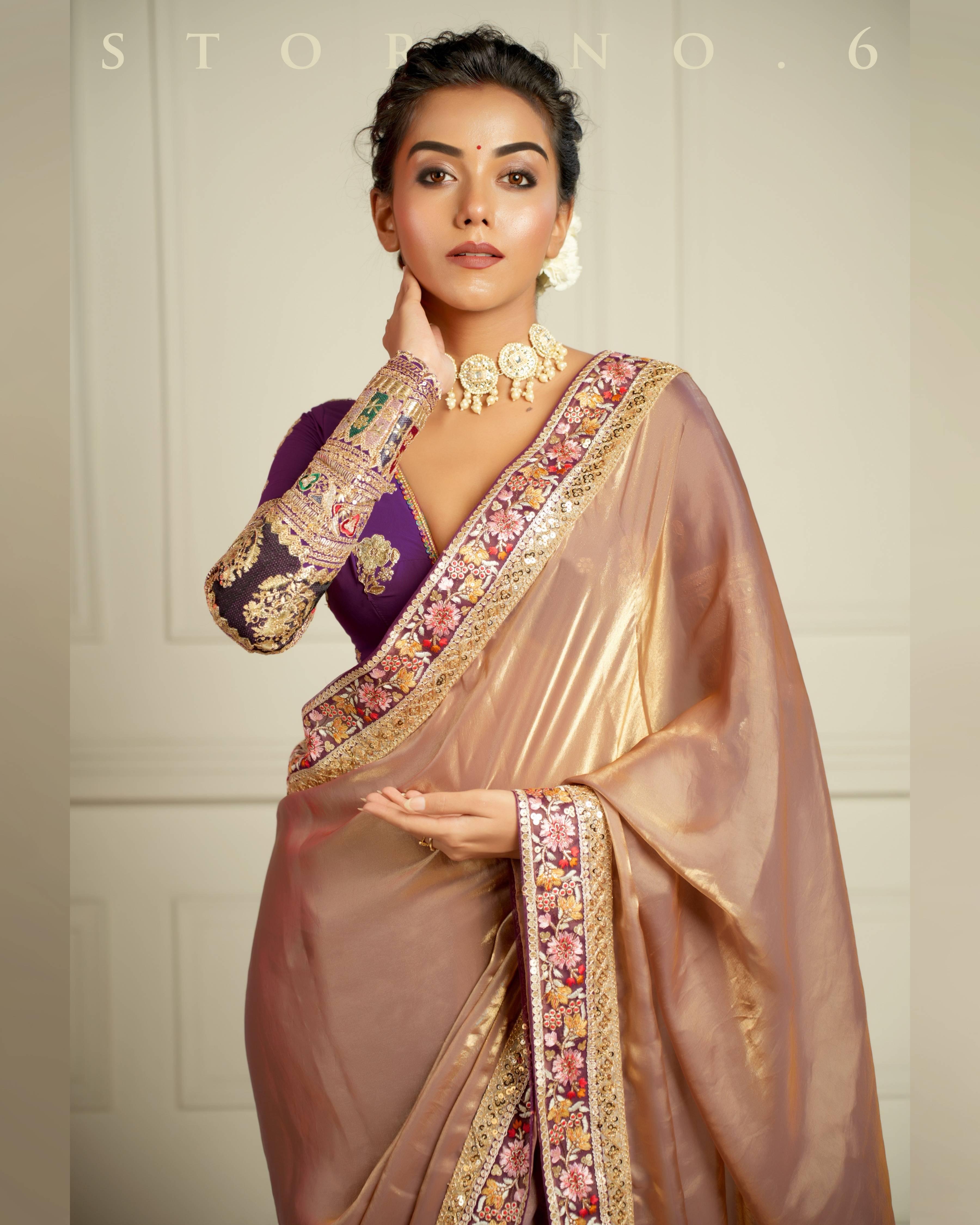 THE IMPERIAL TWILIGHT SHIMMER SAREE WITH ORNATE ORCHID BLOUSE