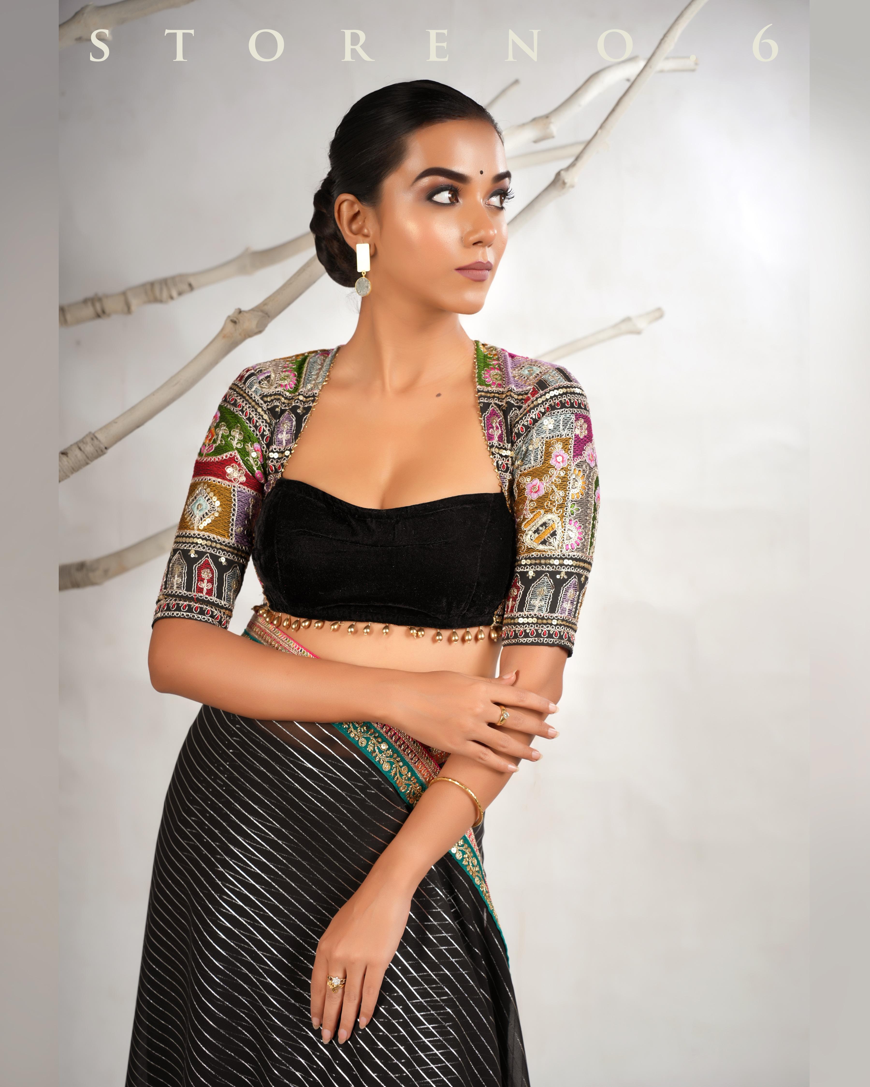 THE BREEZY BLACK SAREE WITH THE DARK DELIGHT MELANGE BLOUSE