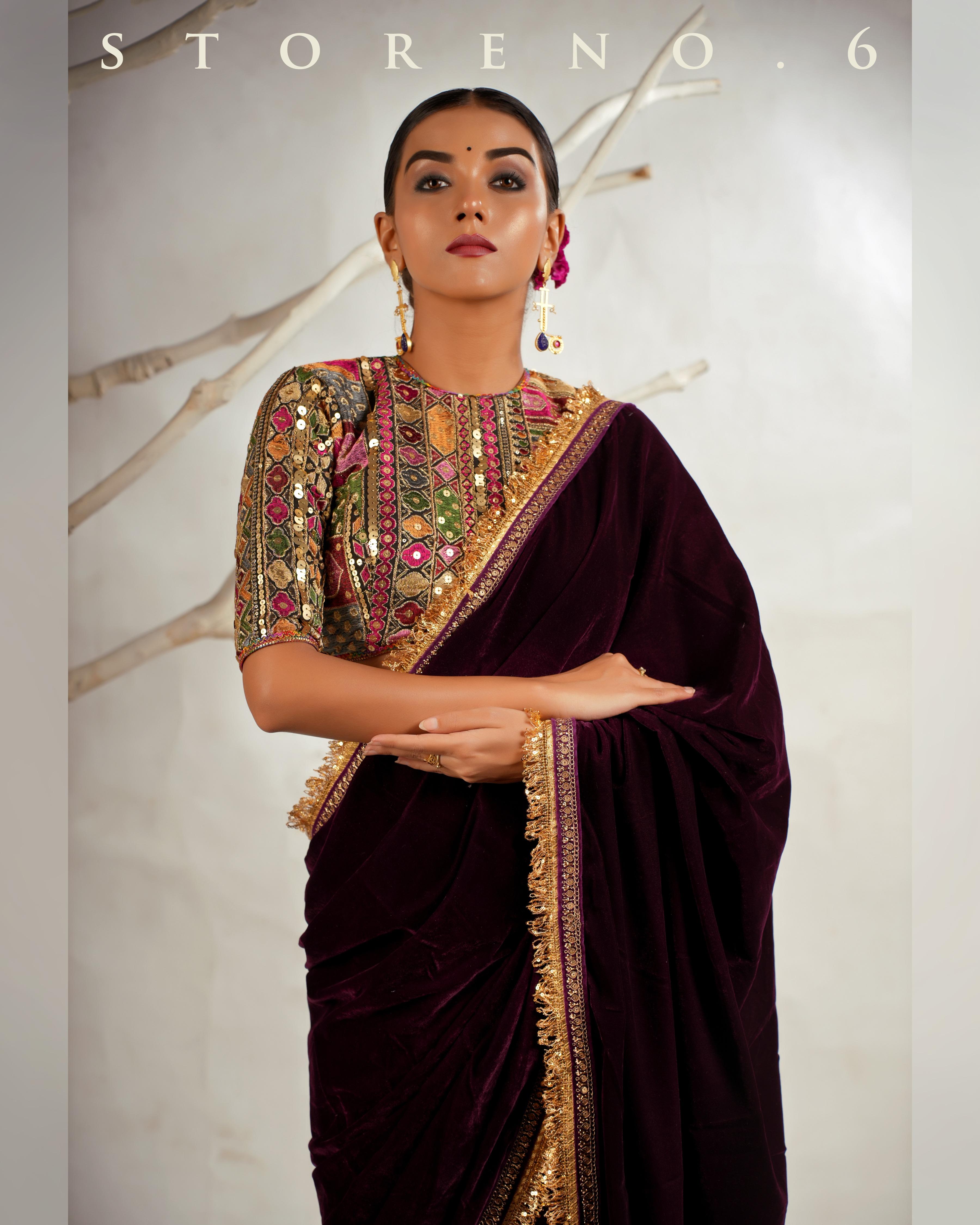 THE WINE WONDER SAREE WITH GUL KAARI SIAH CLASSIC BLOUSE