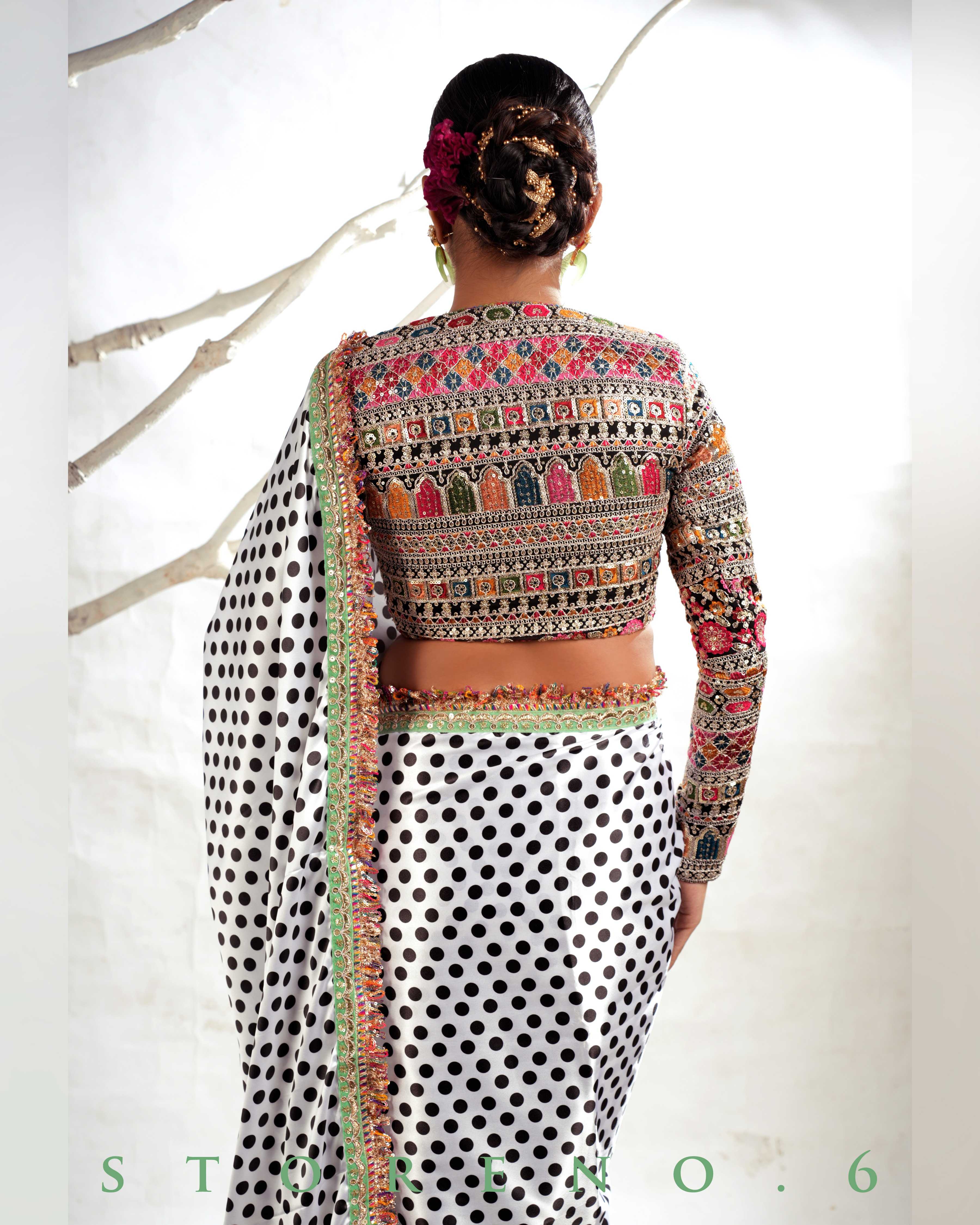 THE POLKA PASSION SAREE WITH GUL KAARI SIAH-X CLASSIC BLOUSE