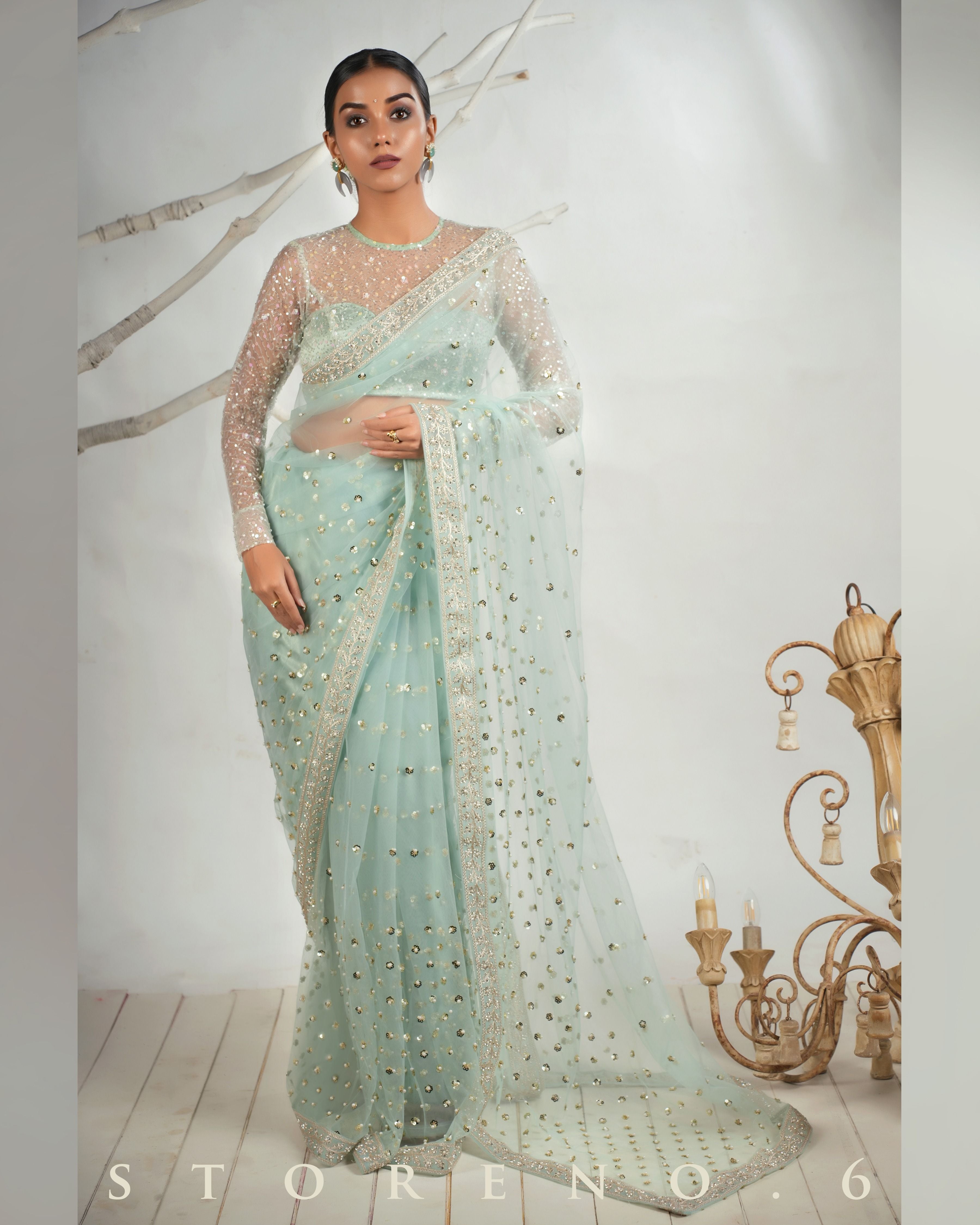 THE AQUA ANGEL SAREE WITH THE SASSY SHIMMER BLOUSE