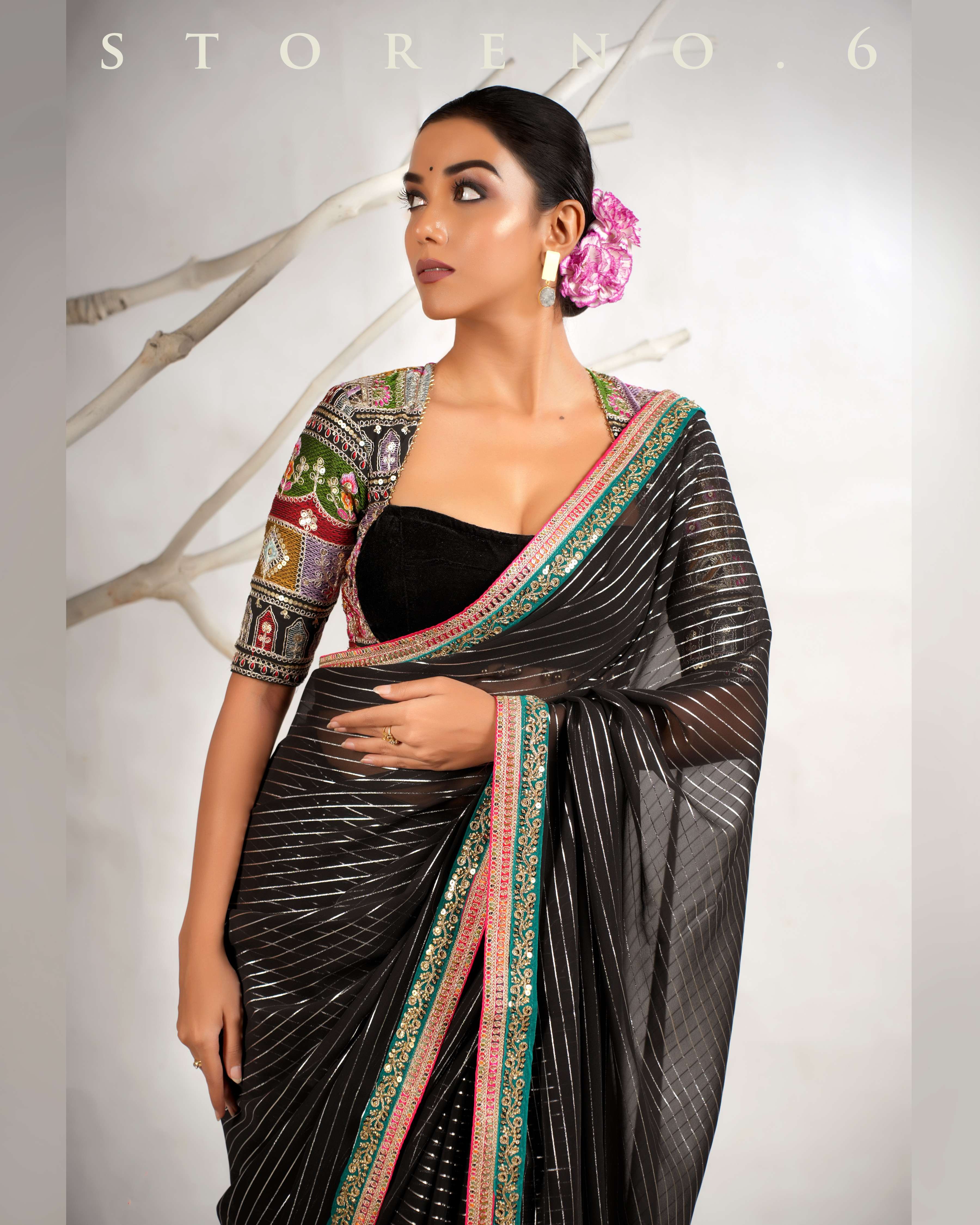 THE BREEZY BLACK SAREE WITH THE DARK DELIGHT MELANGE BLOUSE