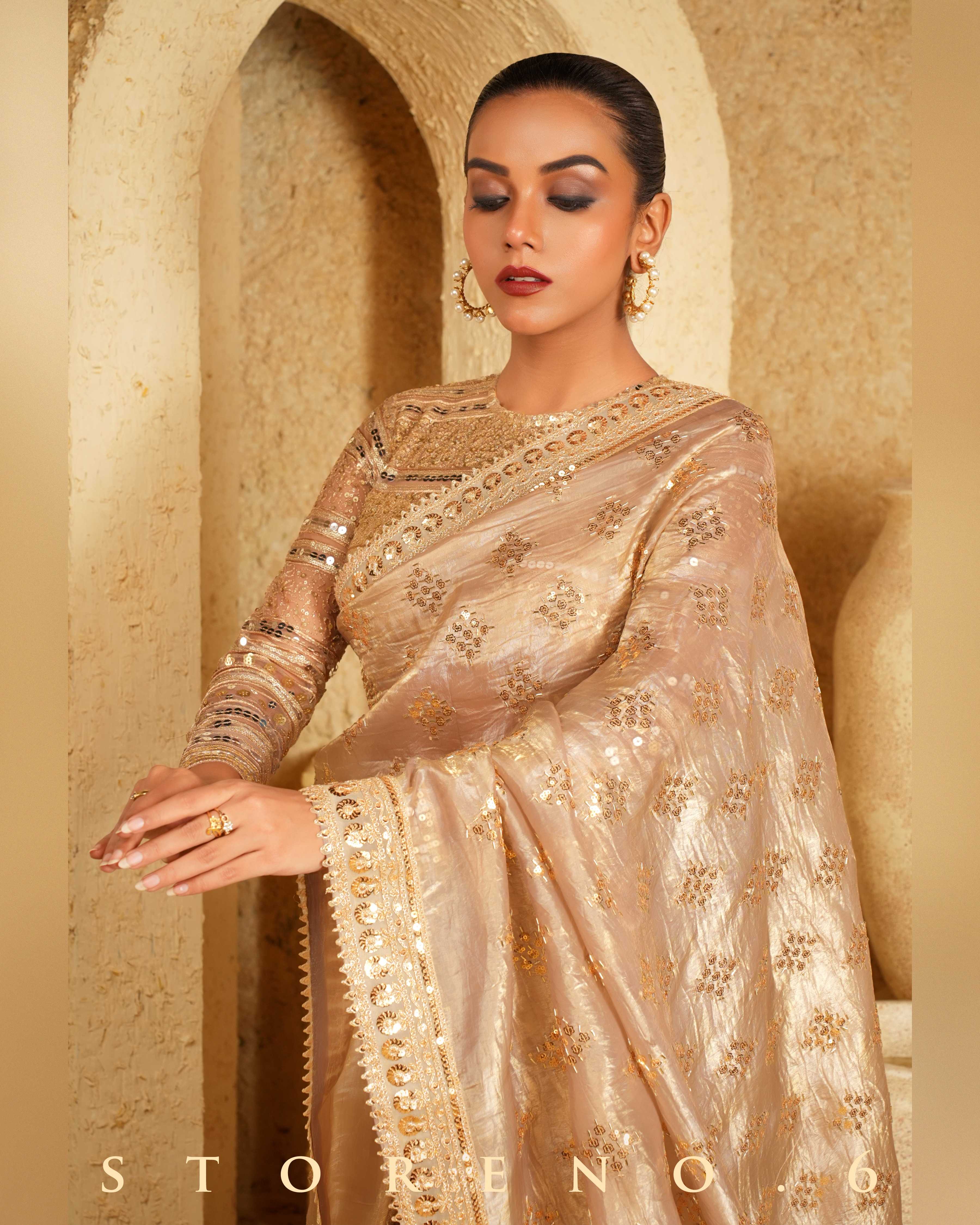 DESERT DELIGHT SAREE WITH GOLD GARNISH BLOUSE