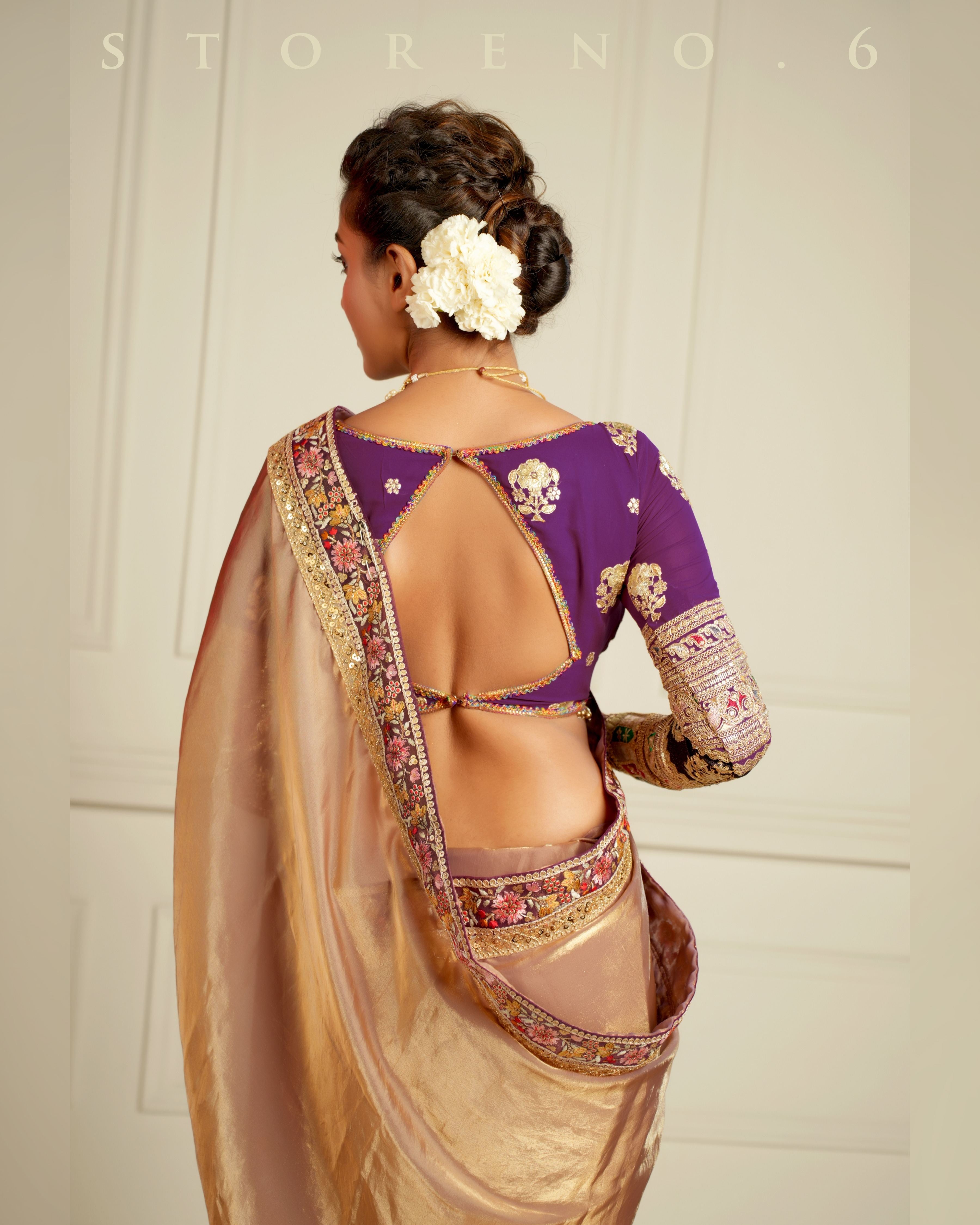 THE IMPERIAL TWILIGHT SHIMMER SAREE WITH ORNATE ORCHID BLOUSE