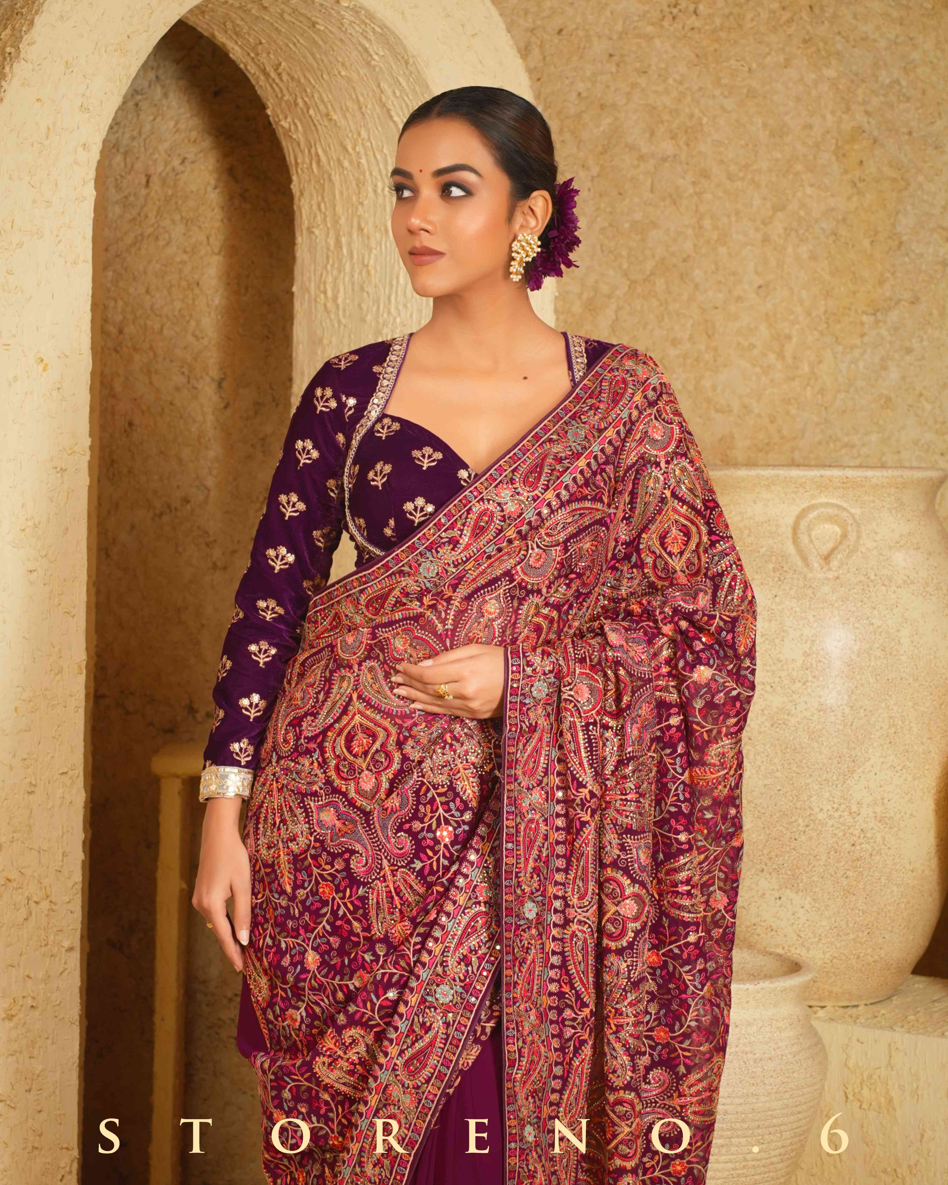 GARNET GLORY SAREE WITH WINE WHIMSY BLOUSE