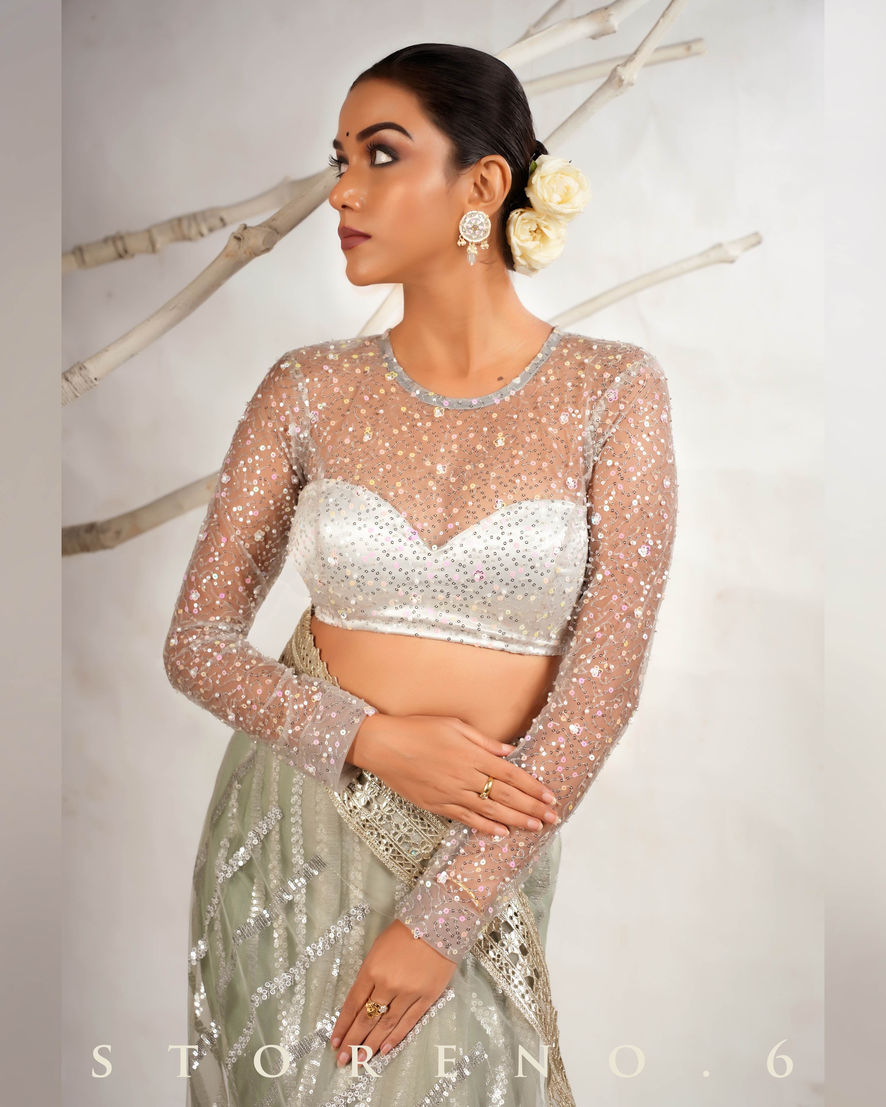 THE CLOUD CHIC SAREE WITH THE STARRY SHIMMER BLOUSE