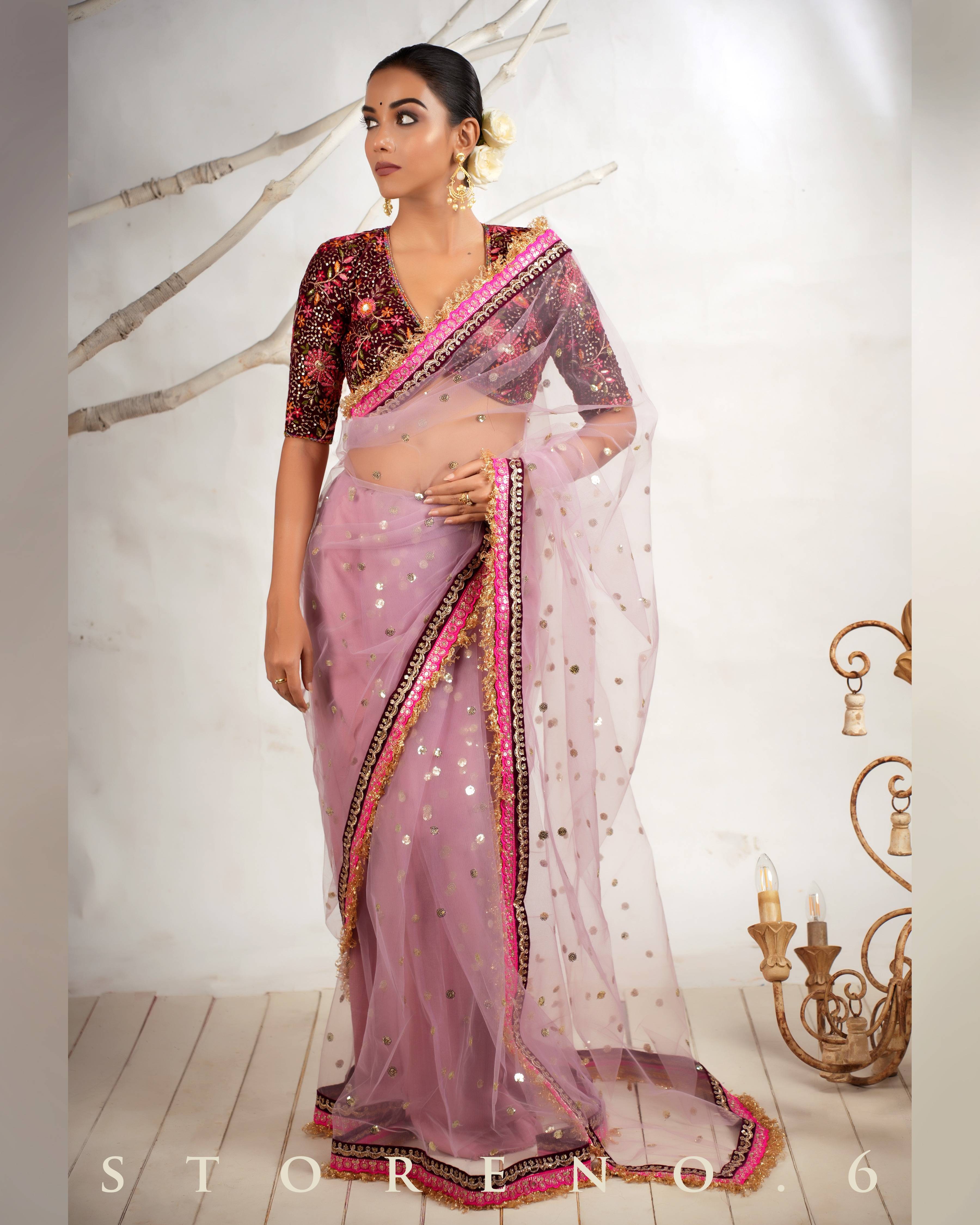 THE ROSY ROMANCE SAREE WITH THE JAM JEWEL BLOUSE