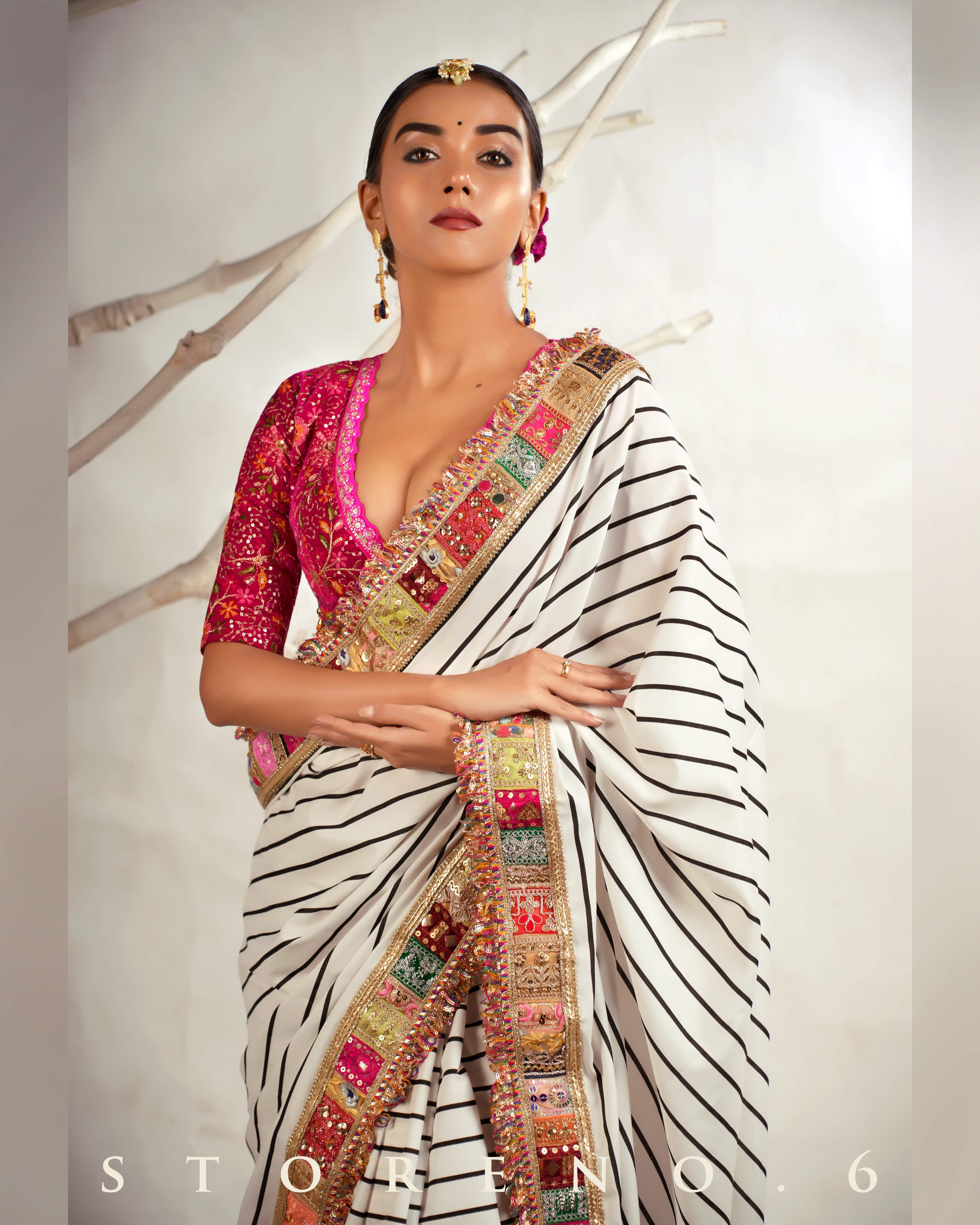 THE HYPNOTIC HUE SAREE WITH BARBIE BLUSH JEWEL BLOUSE