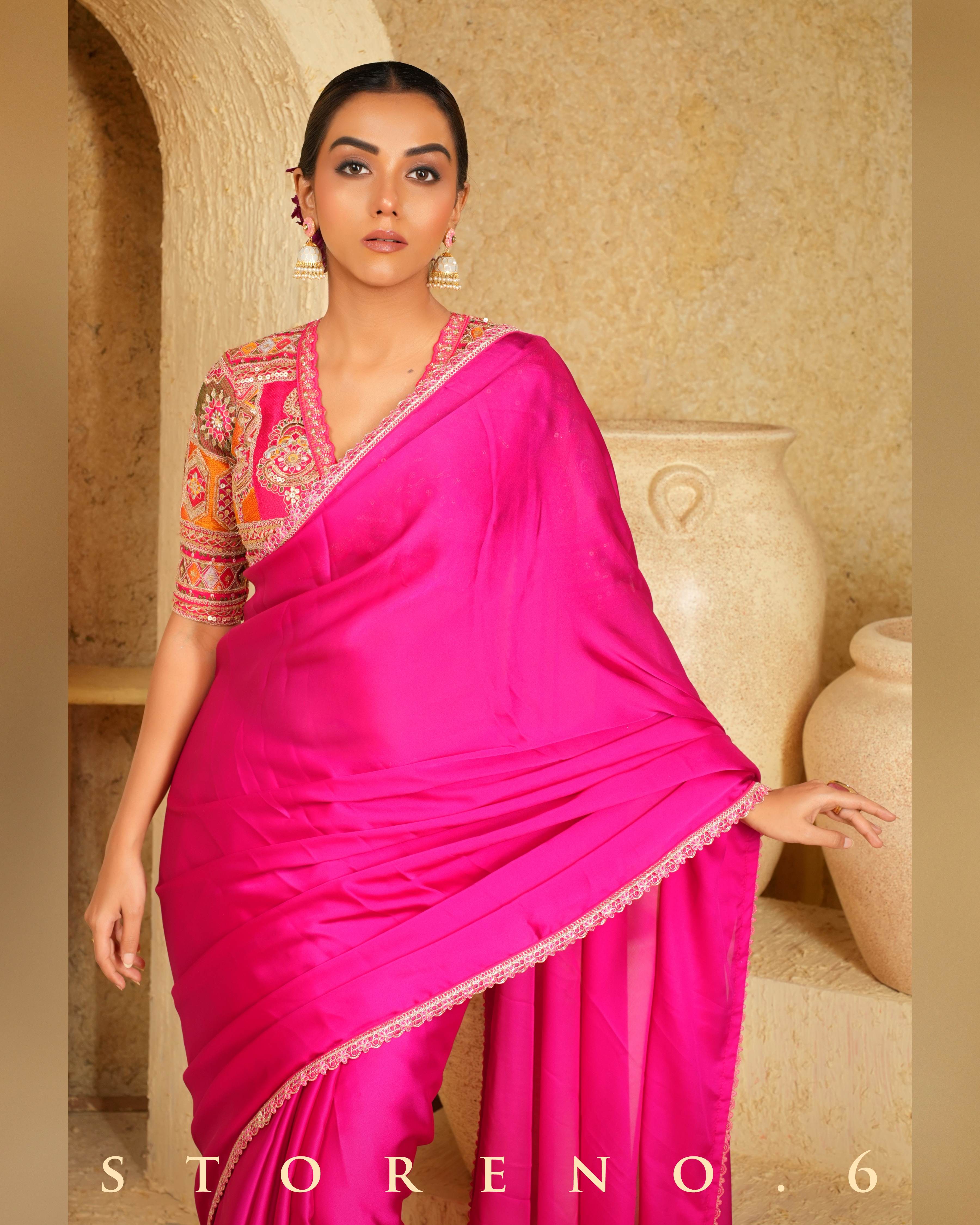 FEARLESS FUCHSIA SAREE WITH FUCHSIA FUSION BLOUSE